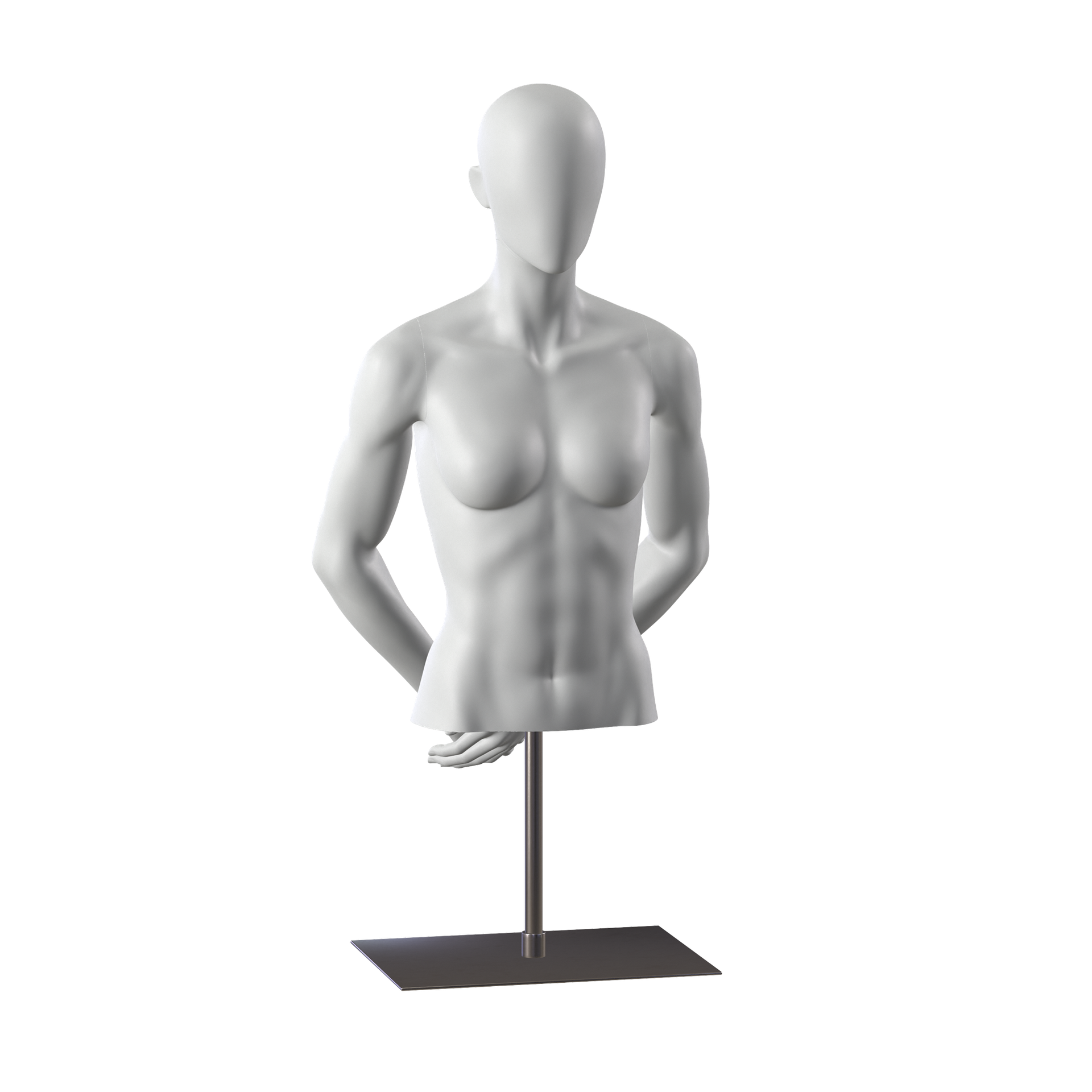 Sport bust without legs, female, grey, metal base, abstract head, pose 252