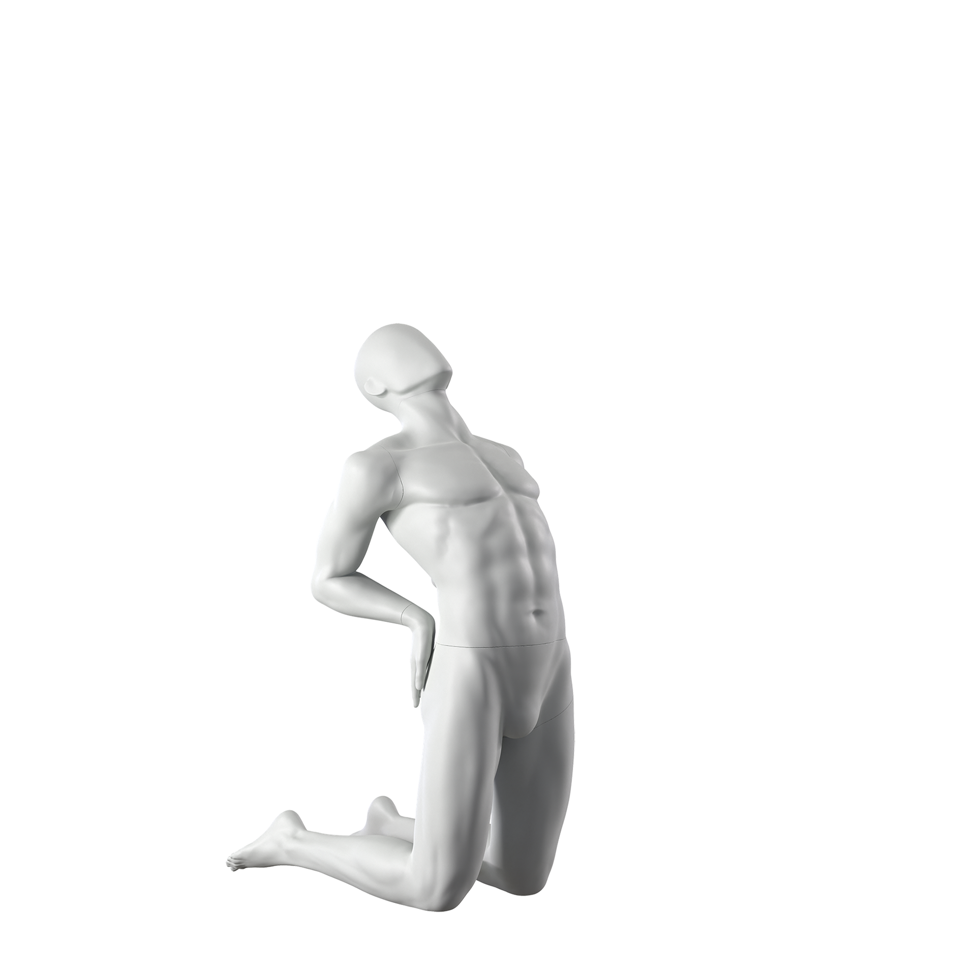 Yoga sport mannequin, male, grey, abstract head, seated pose 307