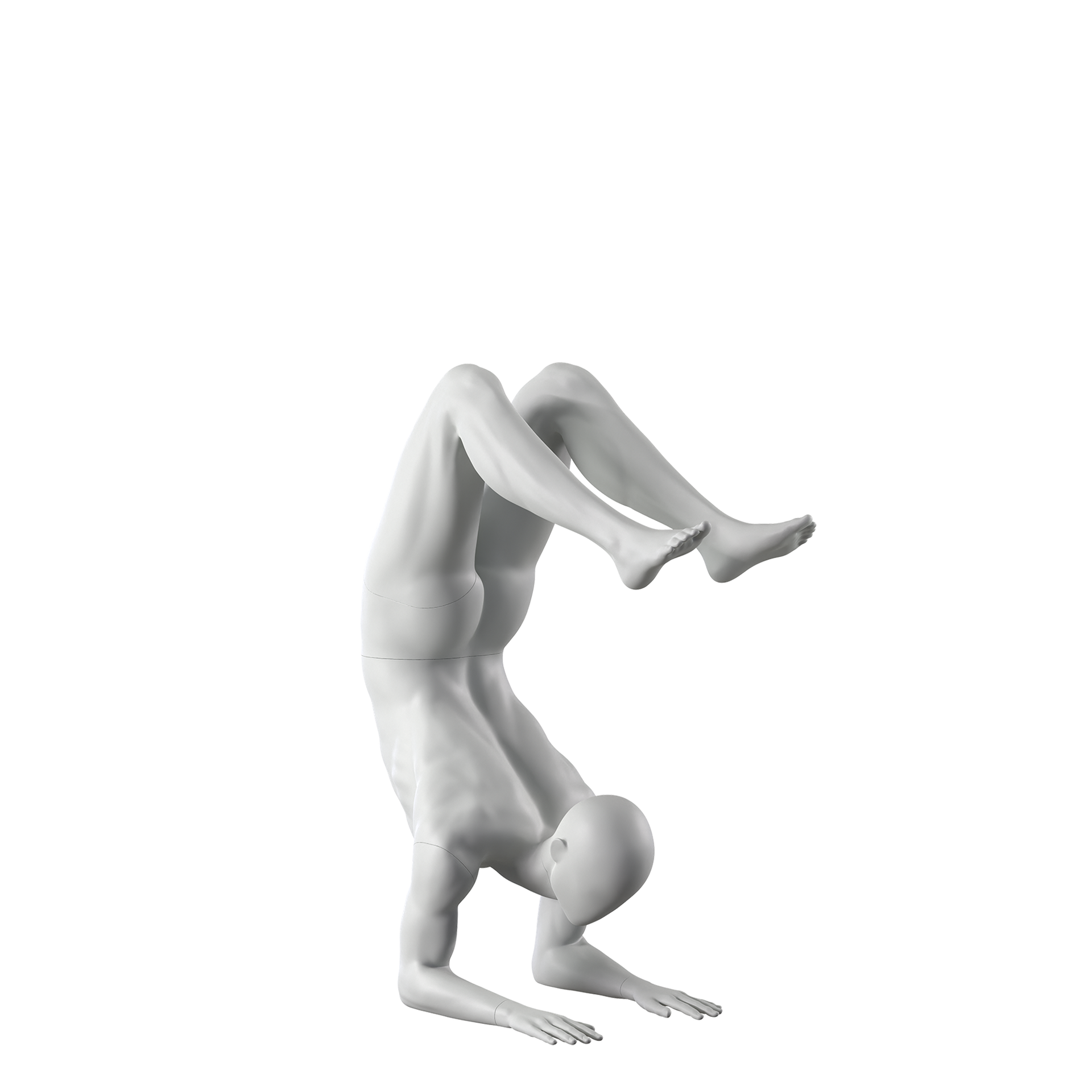 Yoga sport mannequin, male, grey, abstract head, pose 308