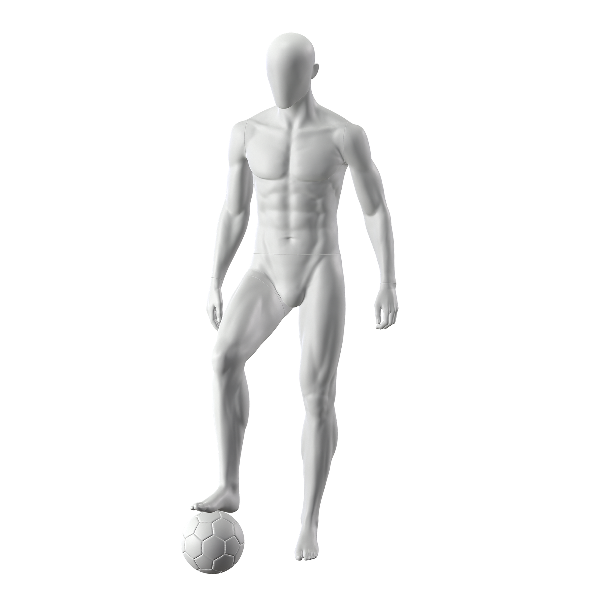 Soccer sport mannequin, male, grey, abstract head, standing pose 320