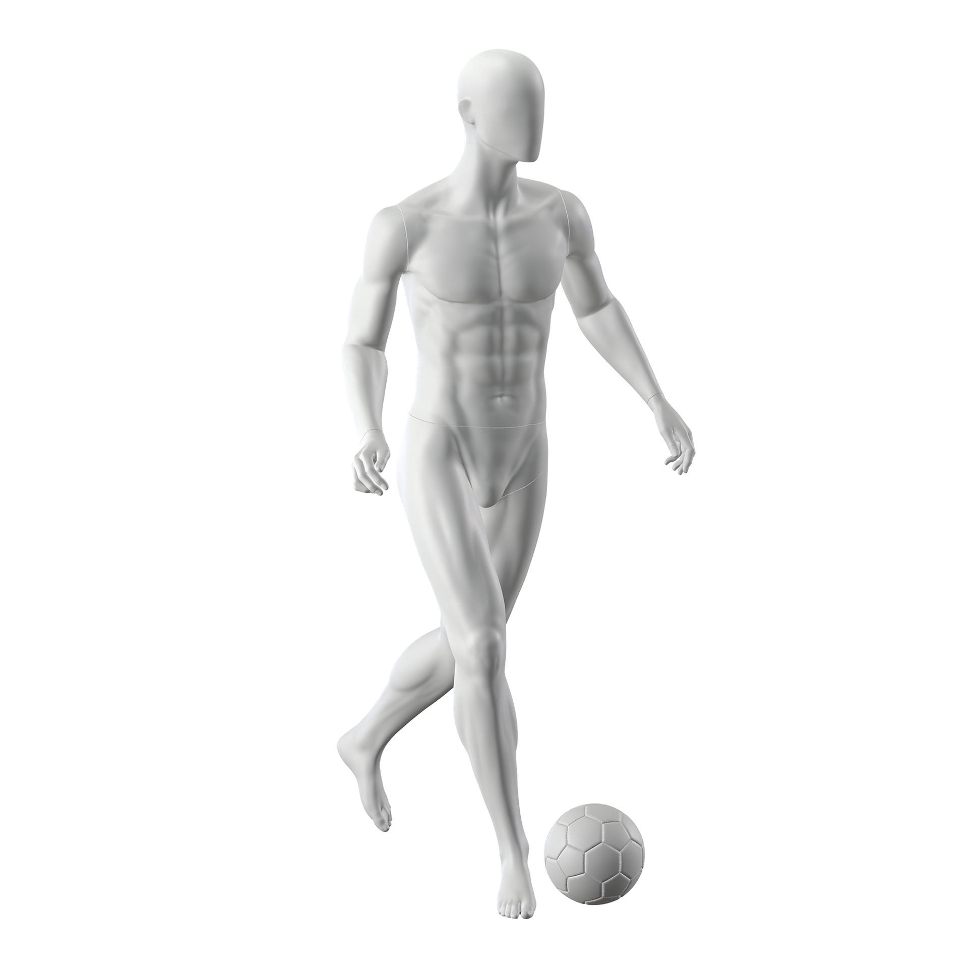 Soccer sport mannequin, male, grey, abstract head, standing pose 322