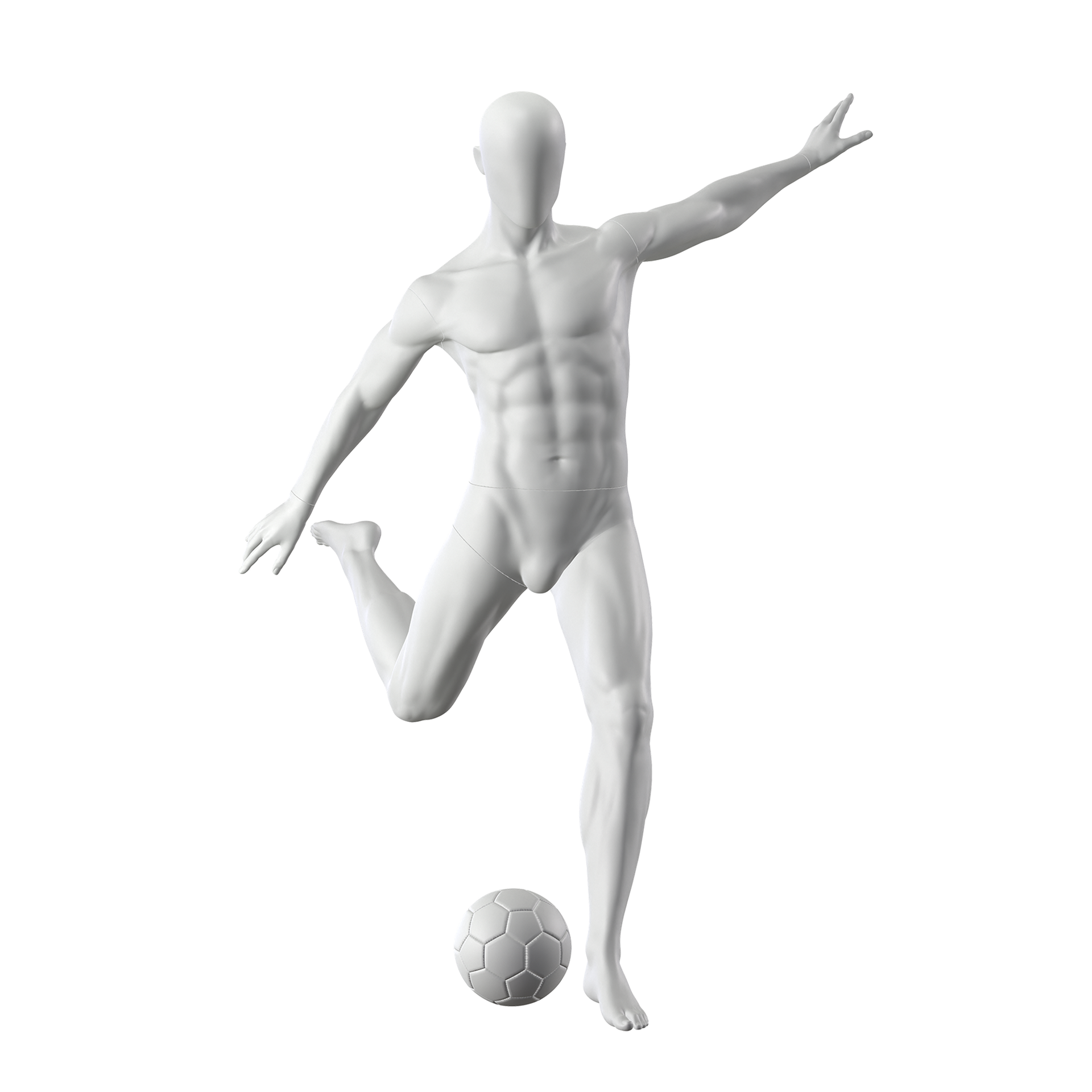 Voetbal sport heren mannequin, grijs, abstract hoofd, staande pose 323