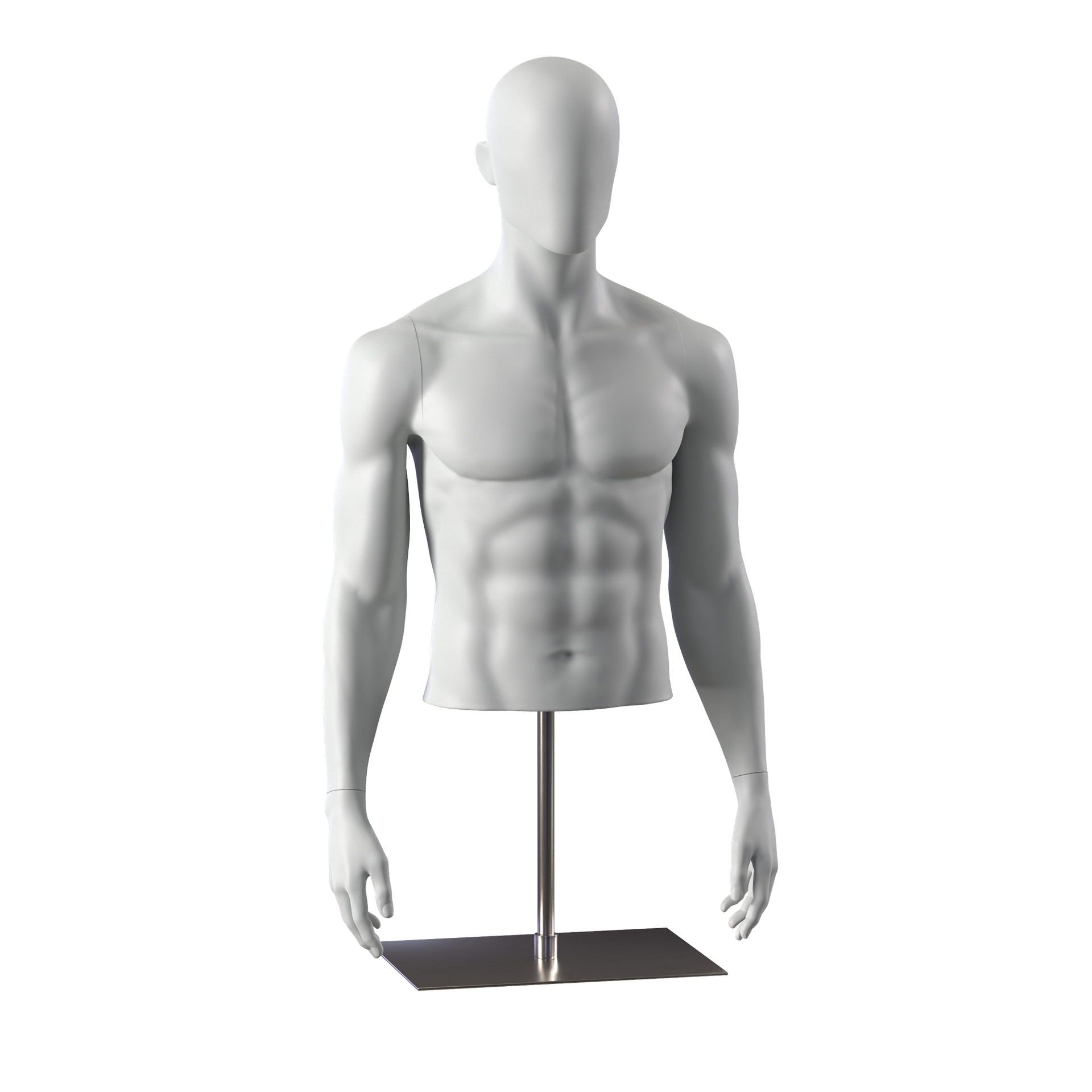 Sportbust without legs, male, grey, metal base, abstract head, pose 551