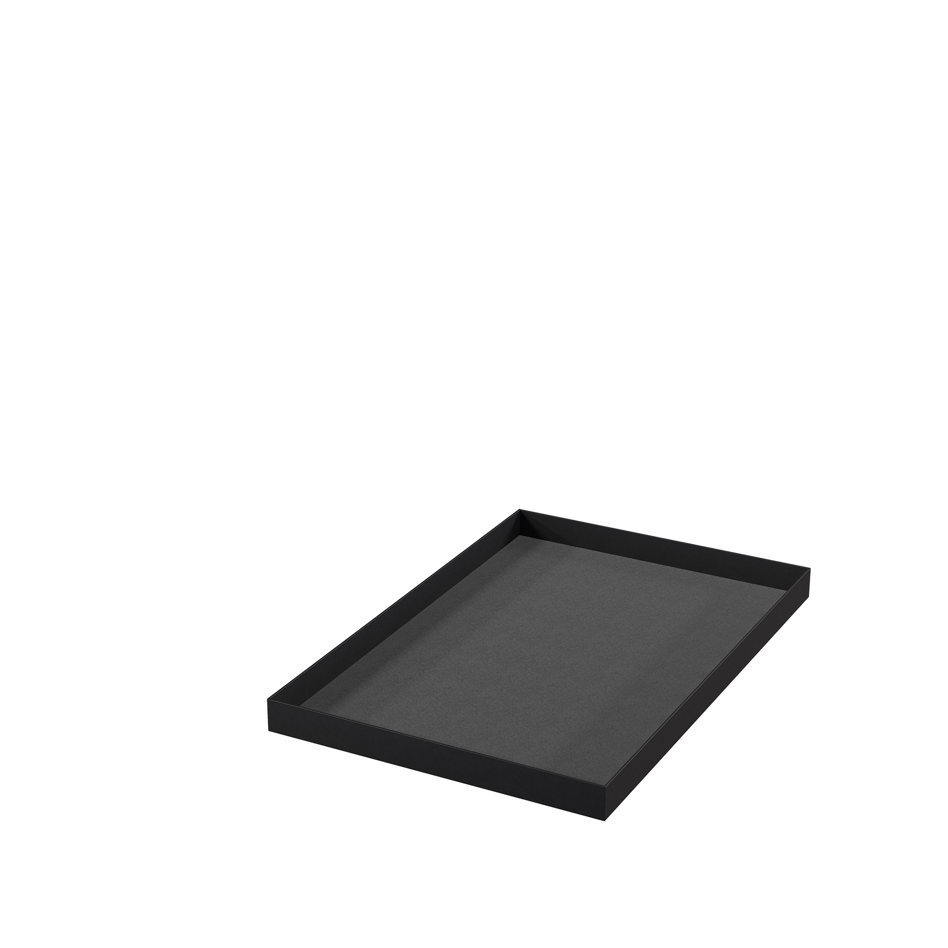 Display tray, black metal with black velvet lining, 45x30 cm