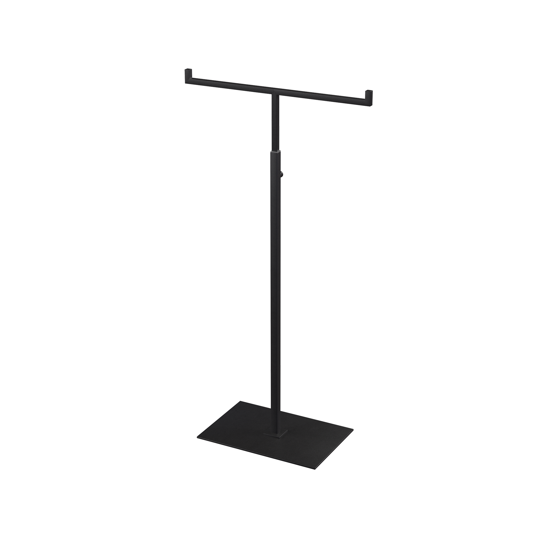 Adjustable T-stand, for displaying (hand)bags, scarves, and jewelry, black powder-coated steel