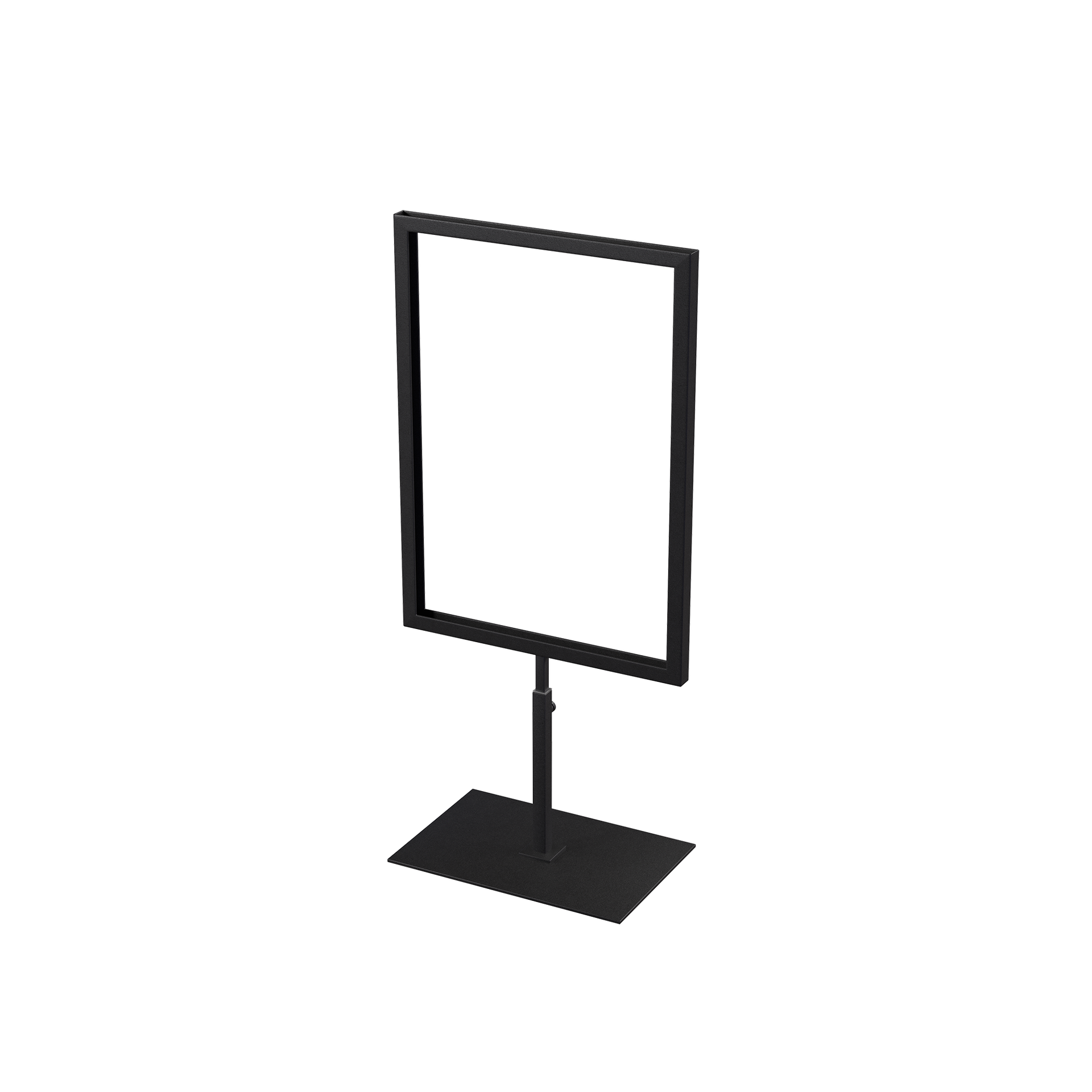 A4 info display, adjustable height, black powder-coated steel