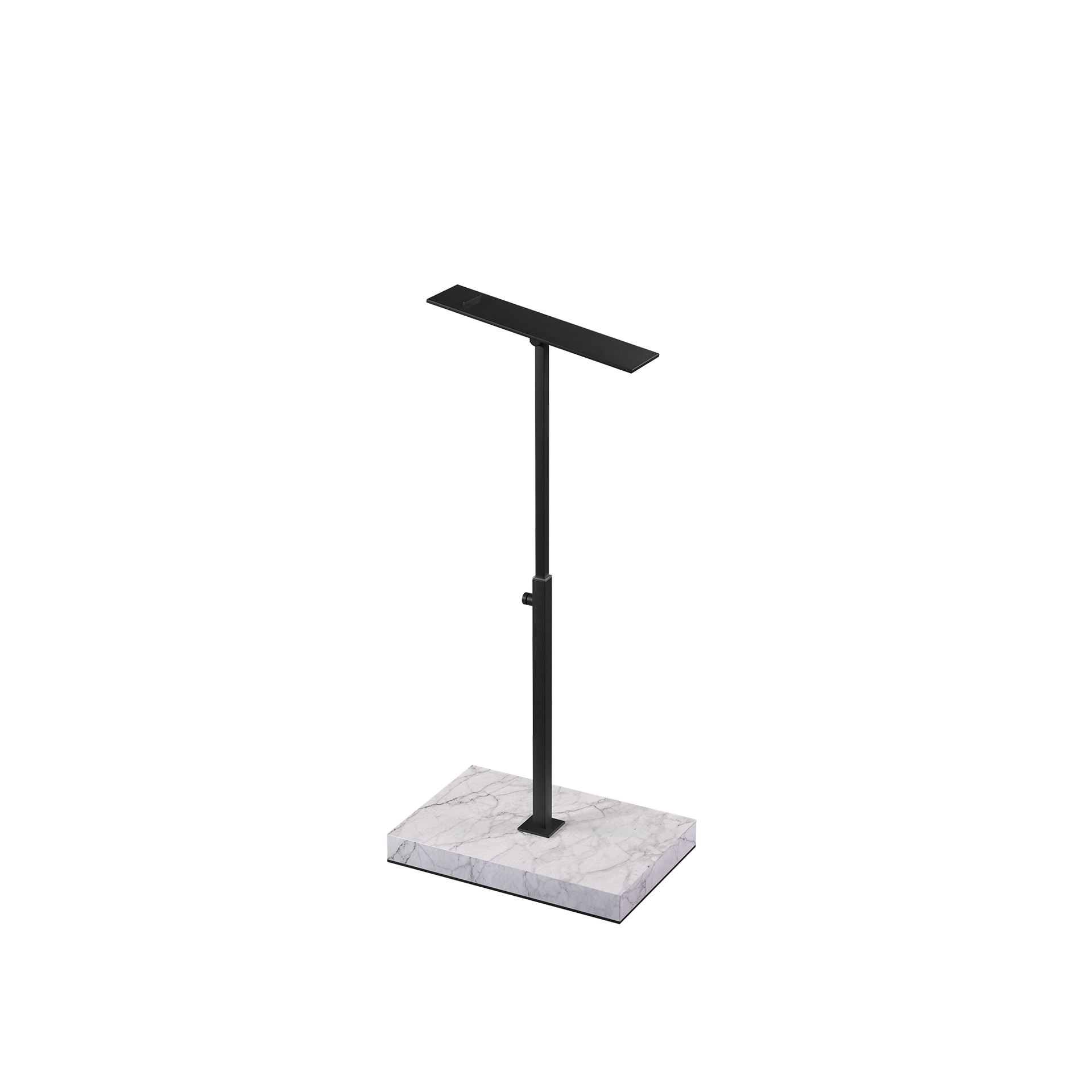 Shoe stand, adjustable height, black powder-coated steel with marble-look base