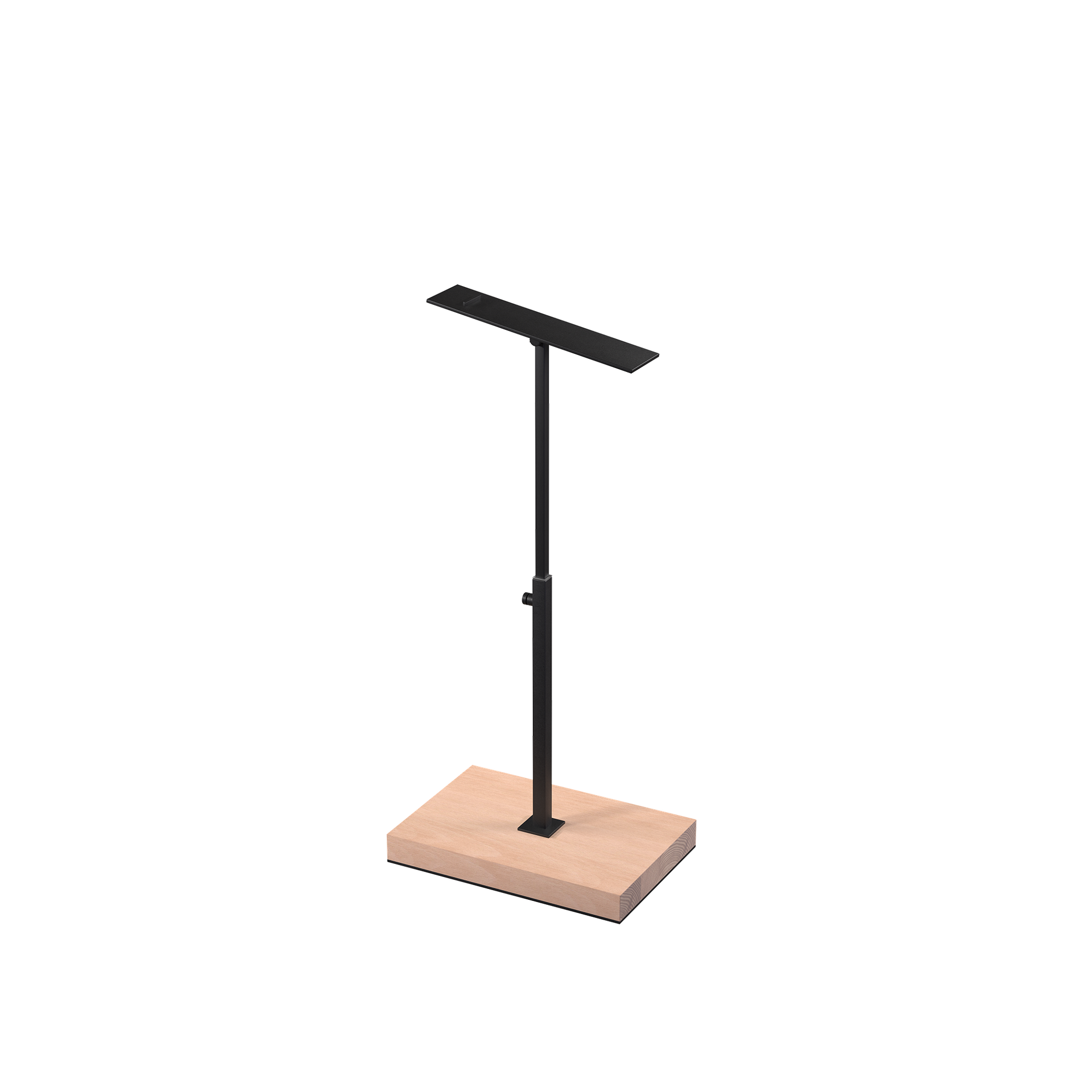 Shoe stand, adjustable height, black powder-coated steel with wooden base