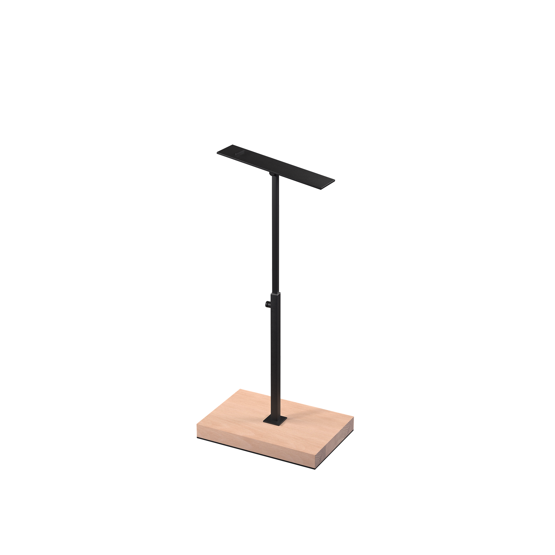 Shoe stand, adjustable height, black powder-coated steel with wooden base