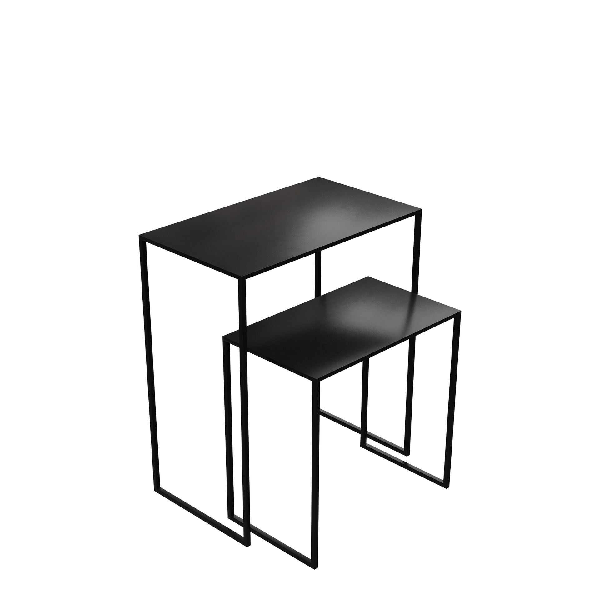 Set de 2 tables d'appoint, 60x35xh70 et 50x30xh50 cm, en métal noir laqué