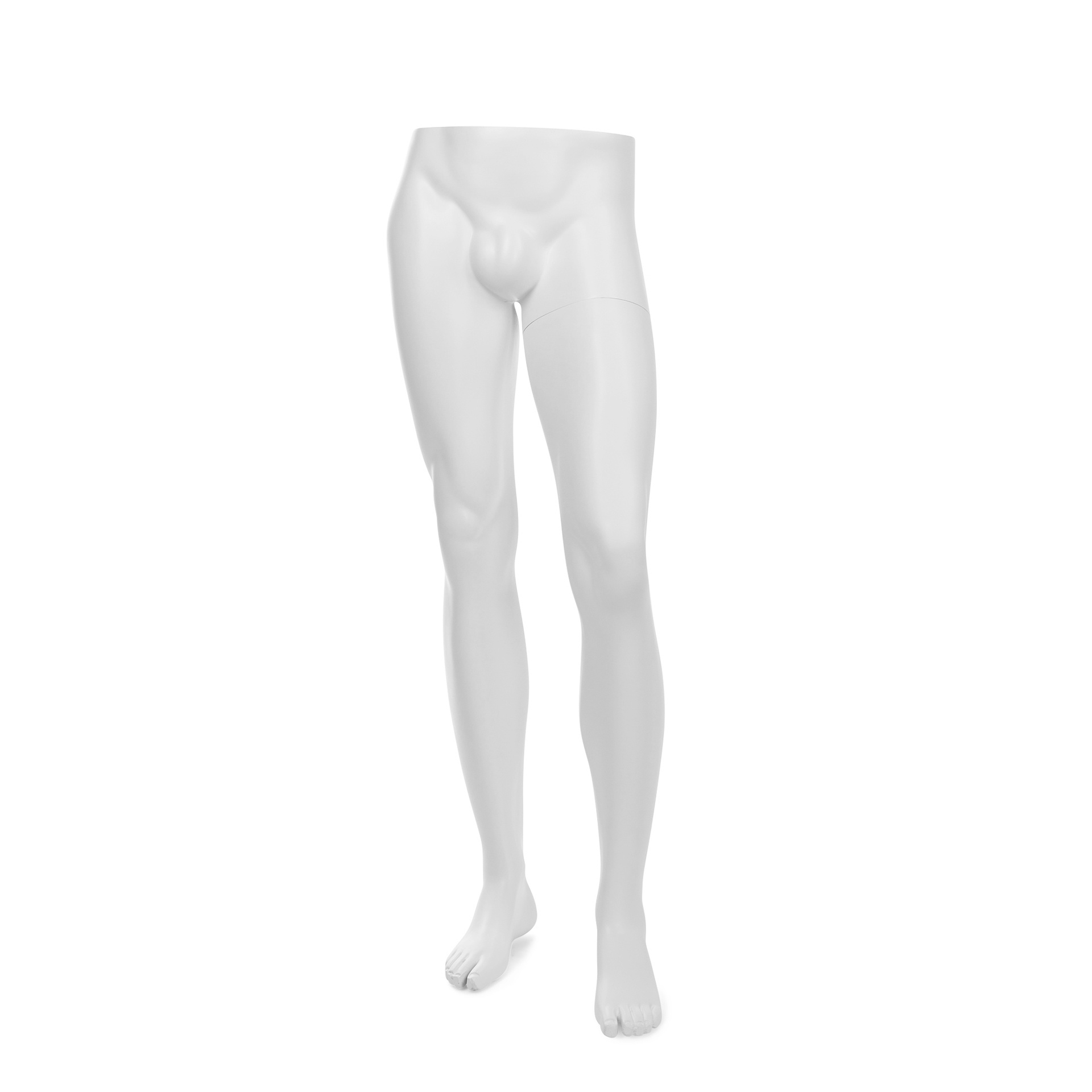 Présentoir pantalon blanc pour homme, avec socle en verre rond, avec pin de pied et de mollet, pose 23