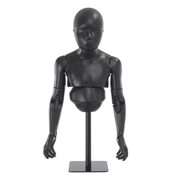 Flexible children's bust, black, including square black stand