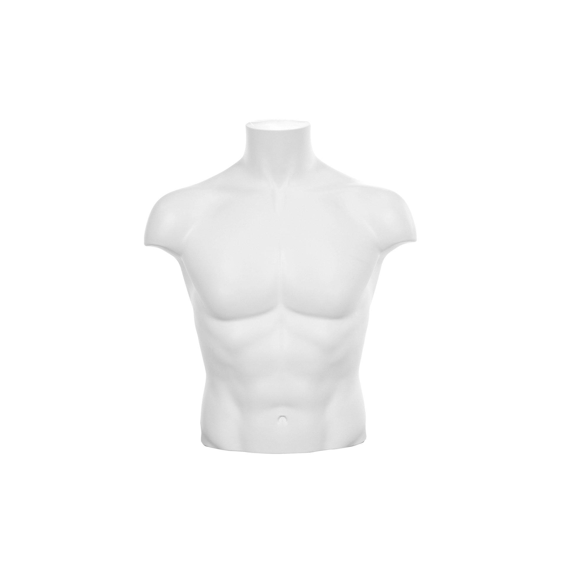 Torso masculino, modelo corto, plástico reciclable blanco, pose MSLBUL_WH.