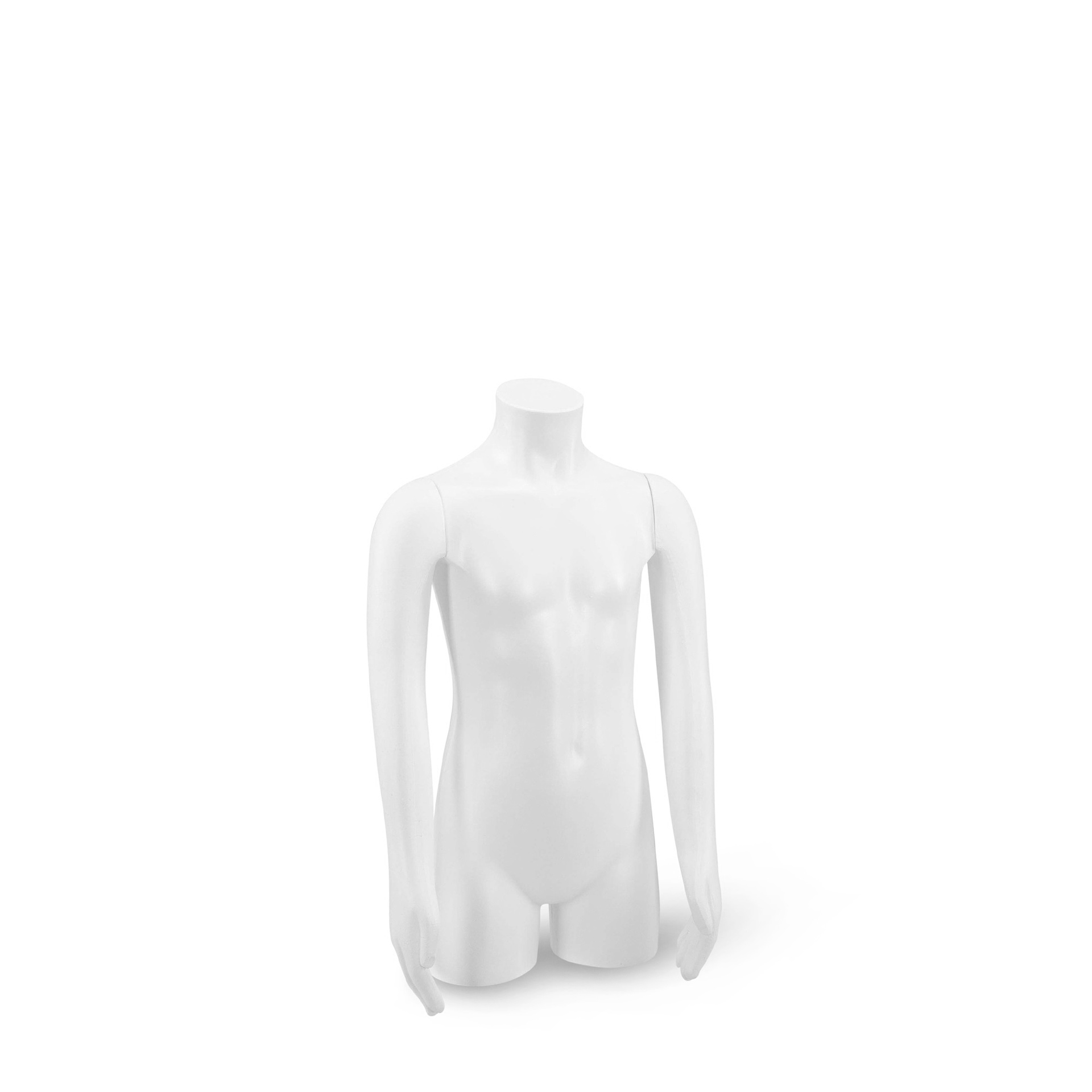 Torso enfant avec bras 4 ans, plastique blanc mate