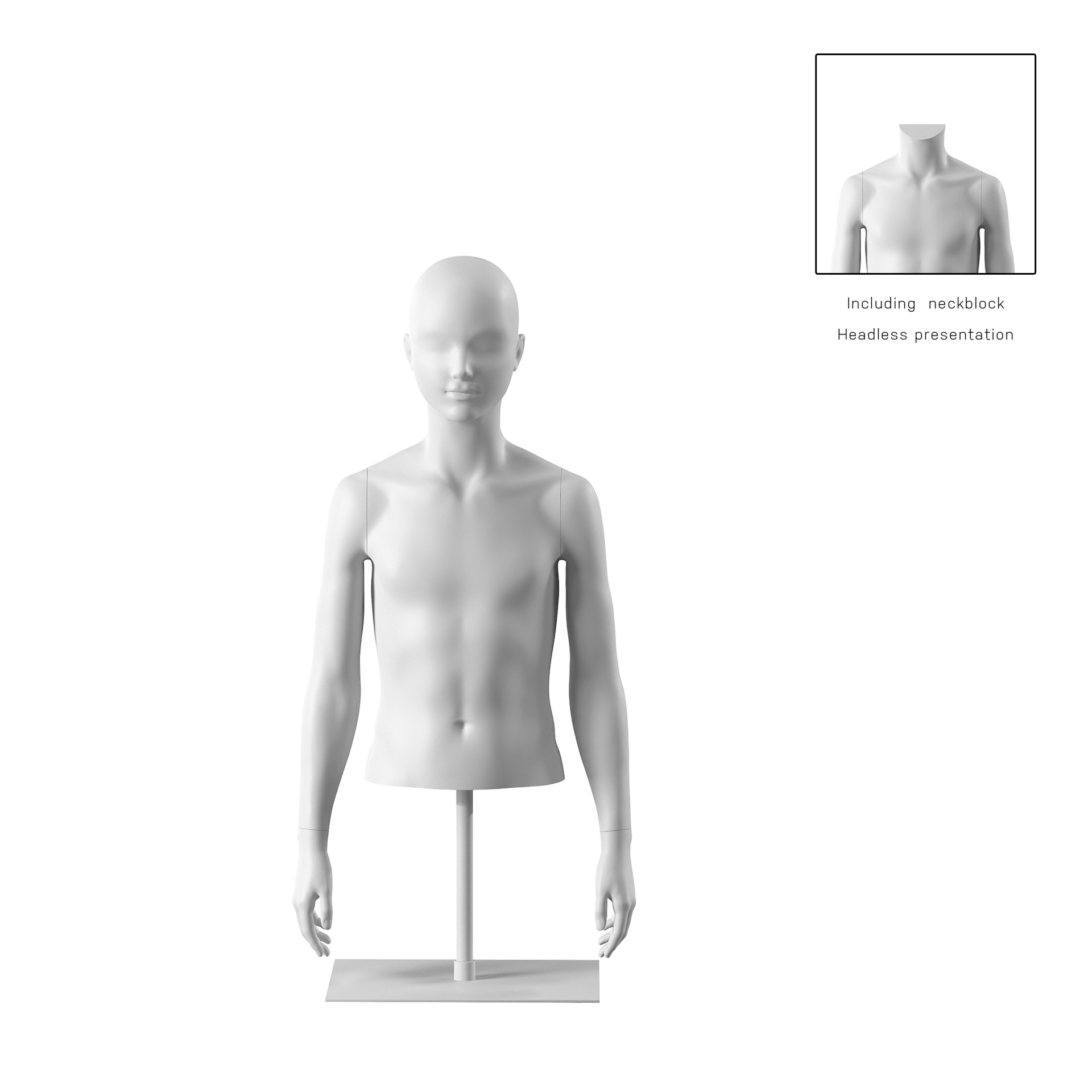 Torso infantil corto, 12años, blanco, base, BioFRP