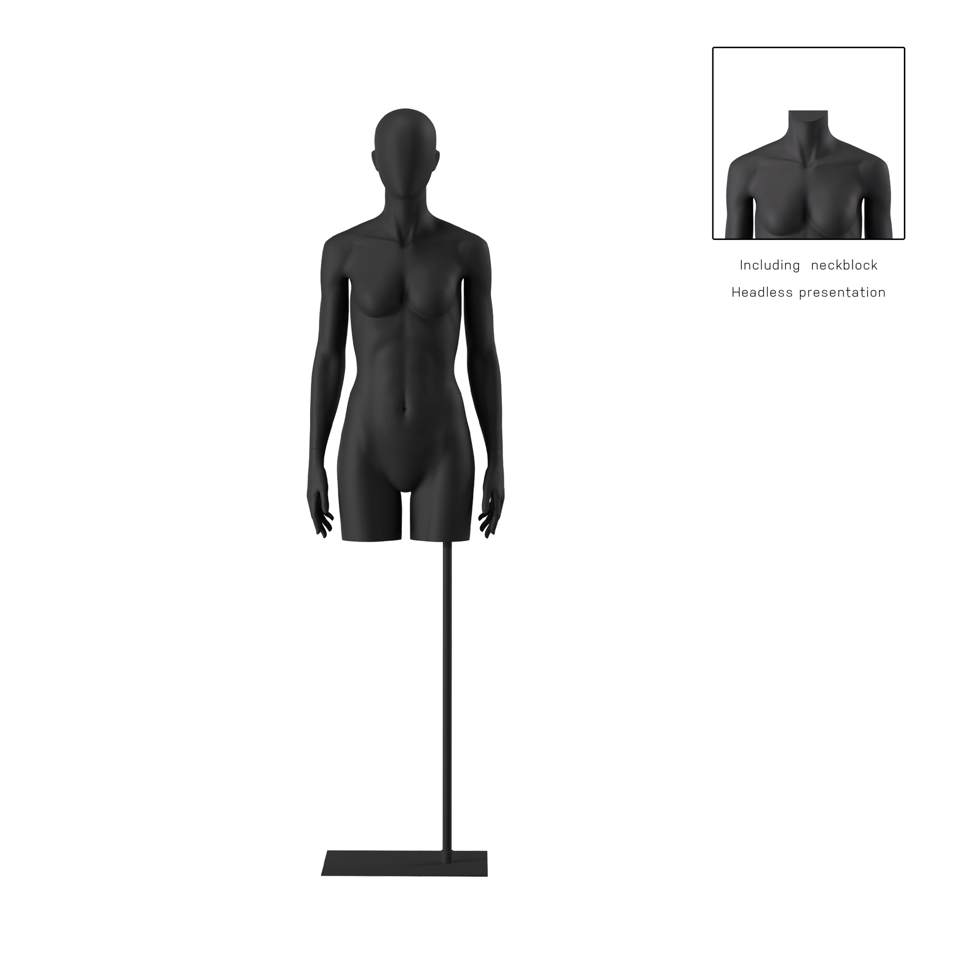 Female torso on stand, abstract head, black, pose 001