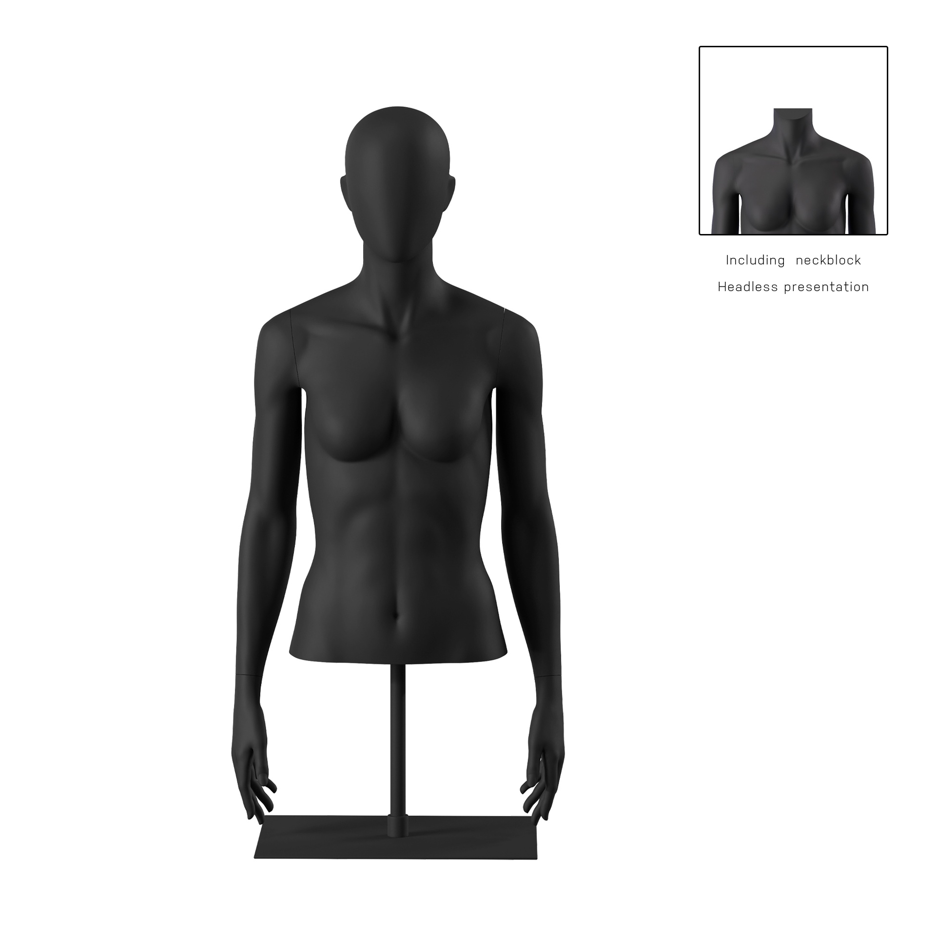 Torso mujer corto, negro, incl. base, Bio FRP