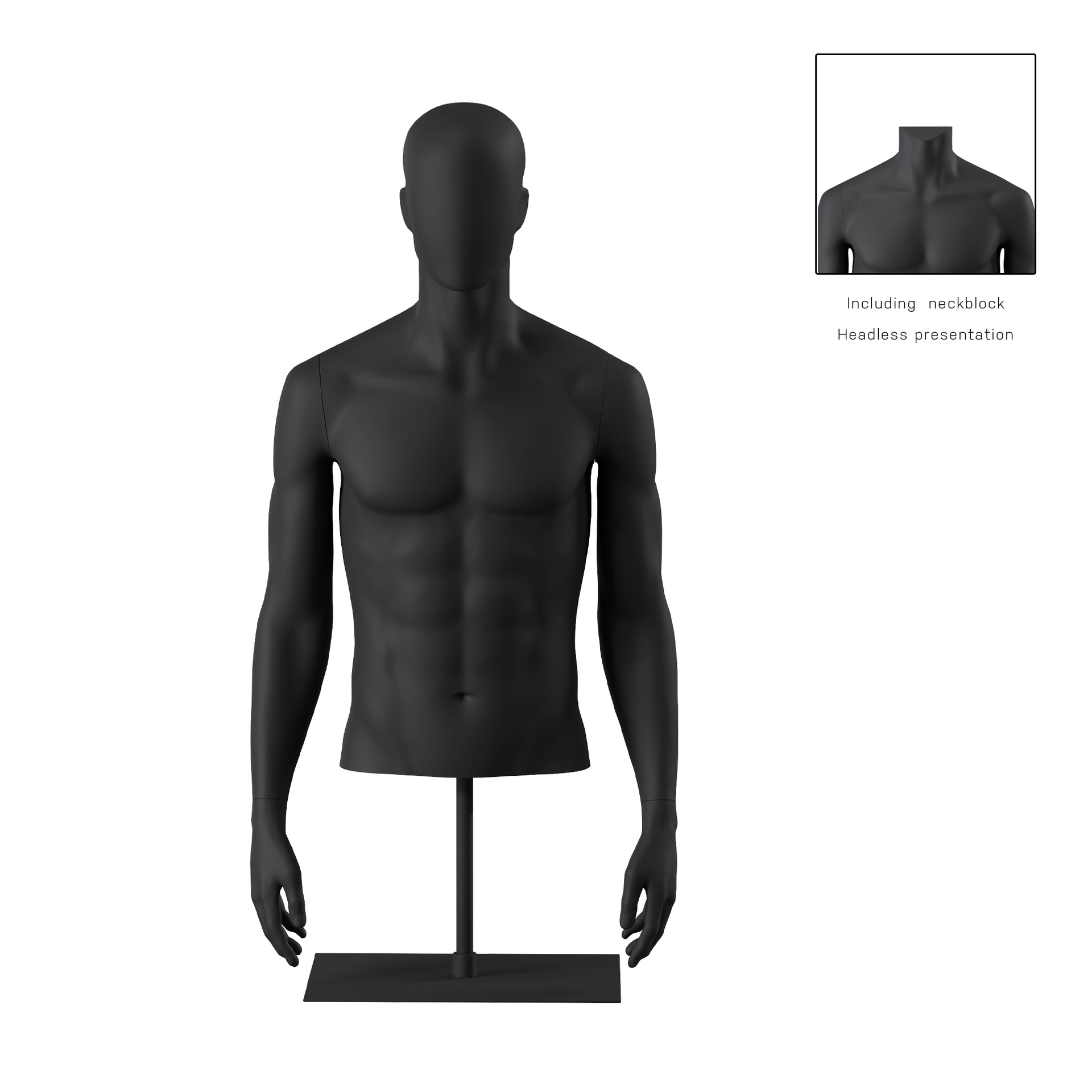 Torso hombre corto, negro, incl. base, Bio FRP