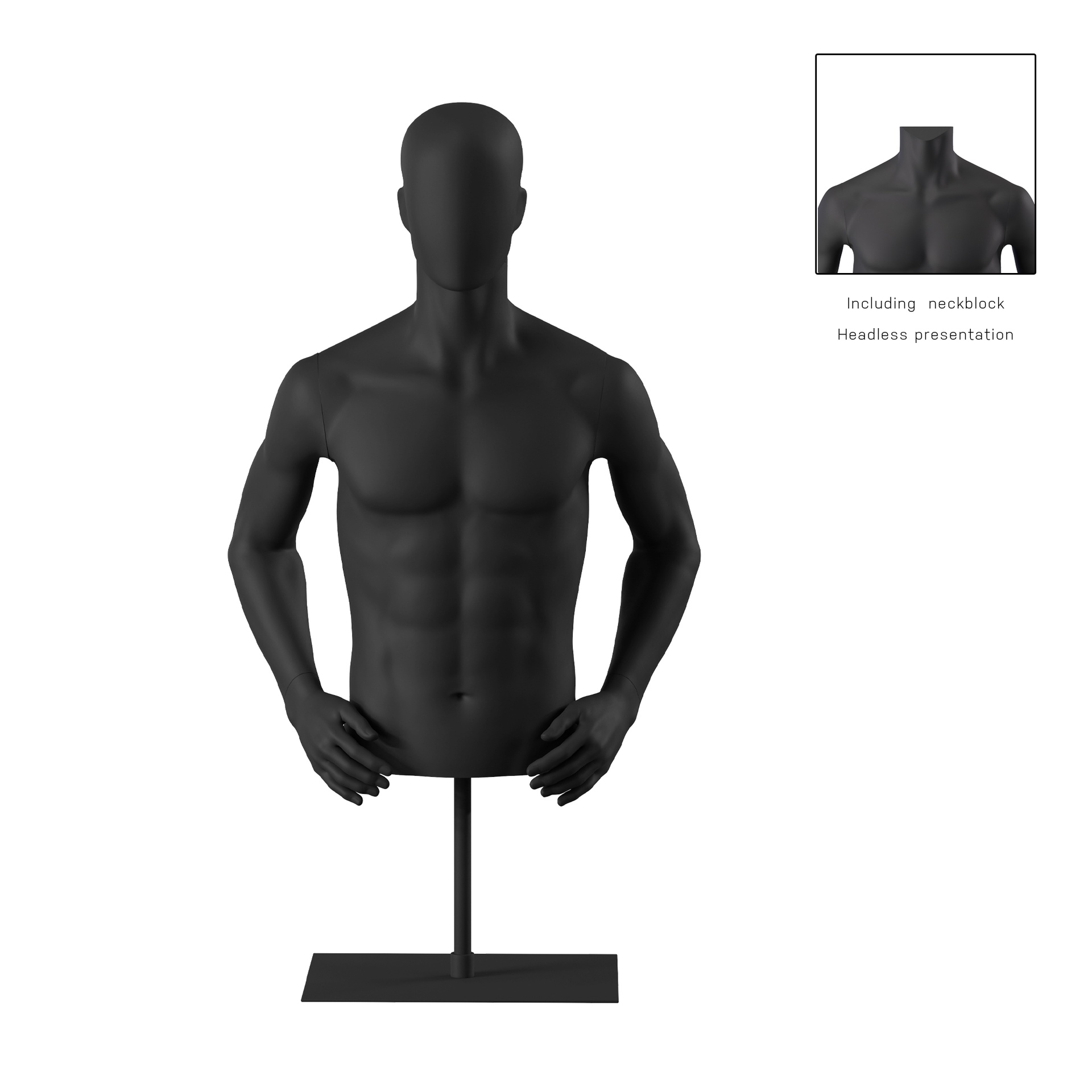 Torso hombre corto, negro, incl. base, Bio FRP