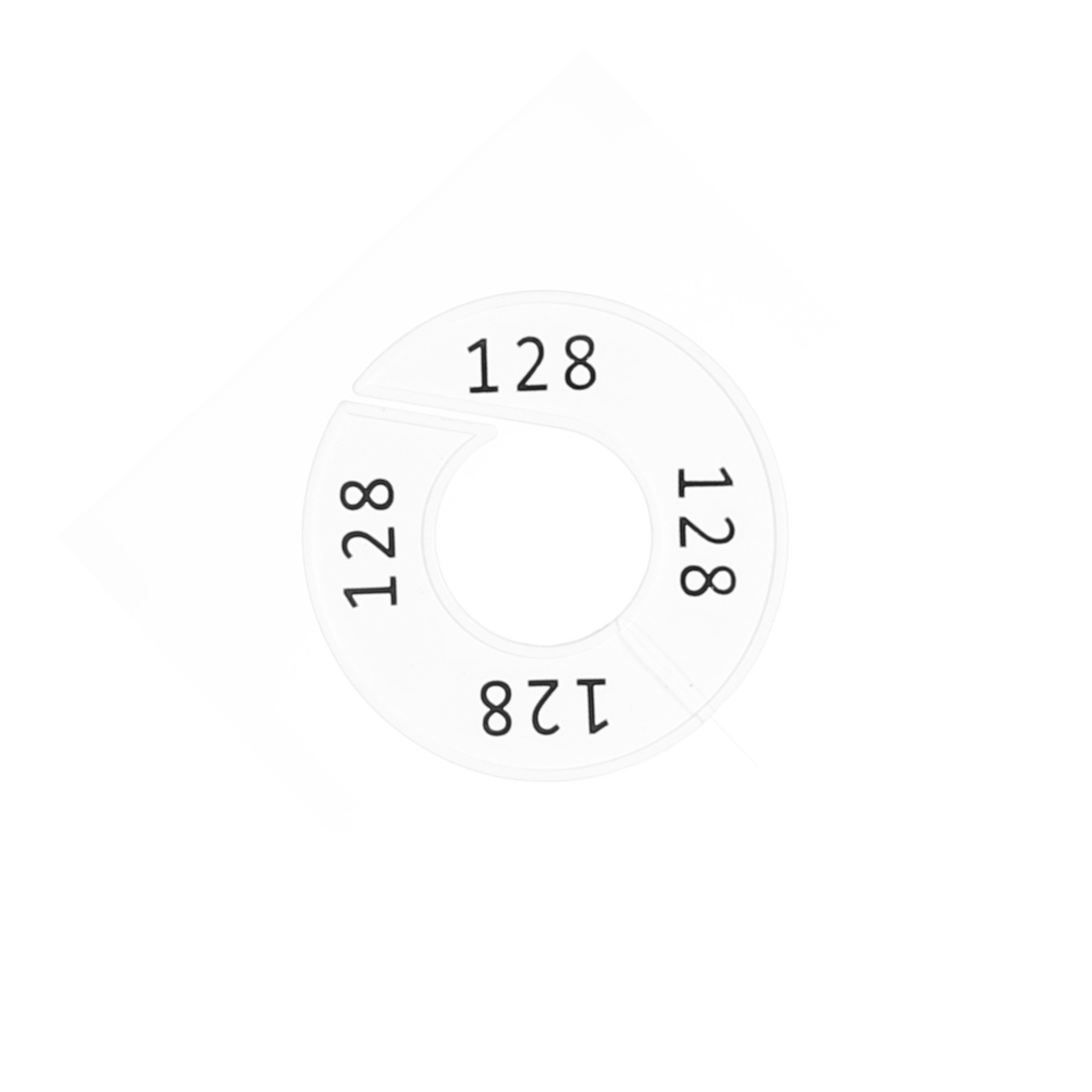 Rond de taille,blanc,emprimé noir "128",par 10 pcs