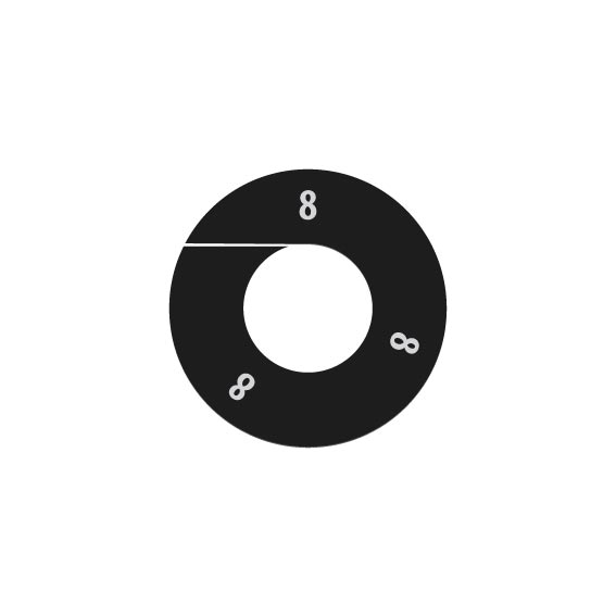 Rond de taille,noir ,emprimé blanc "8",par 10 pcs