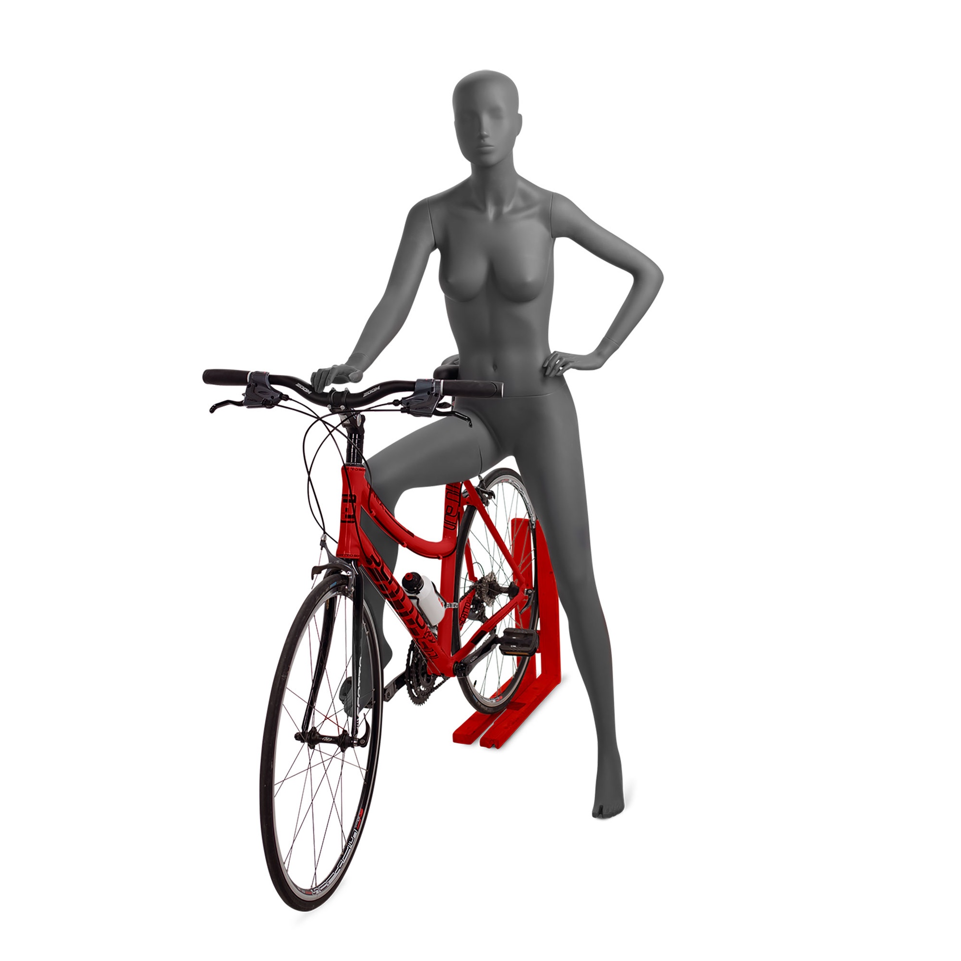 Mannequin cycliste femme, tête abstraite, gris