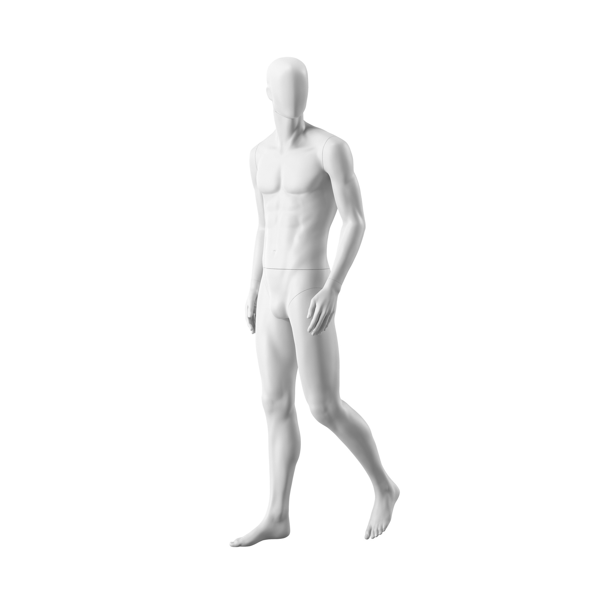 Maniquí realista de color blanco hombre, estilo urbano, cabeza abstracta, postura de pie 303