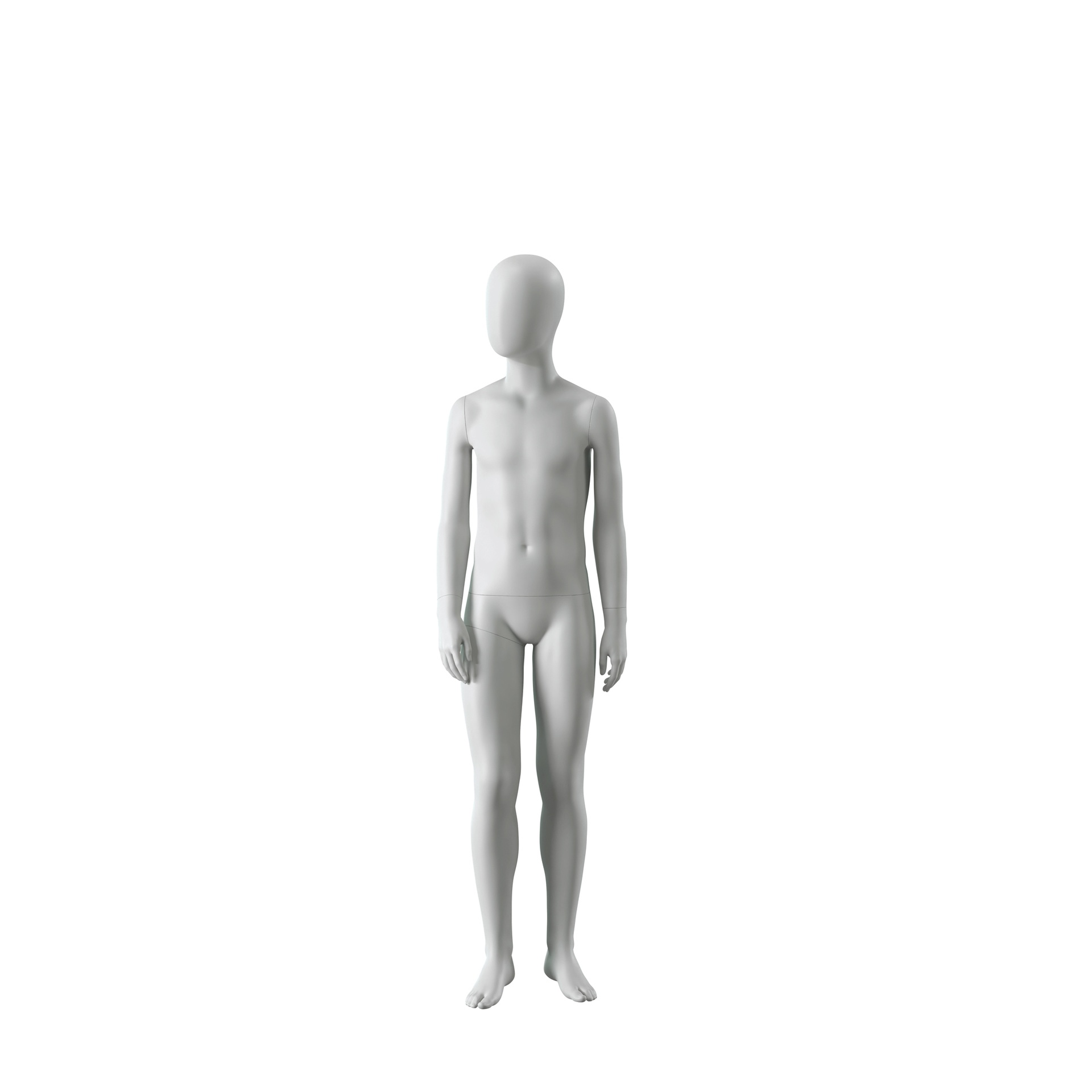 Abstract grey child mannequin, with abstract head, 12 years, glass base, pose C210