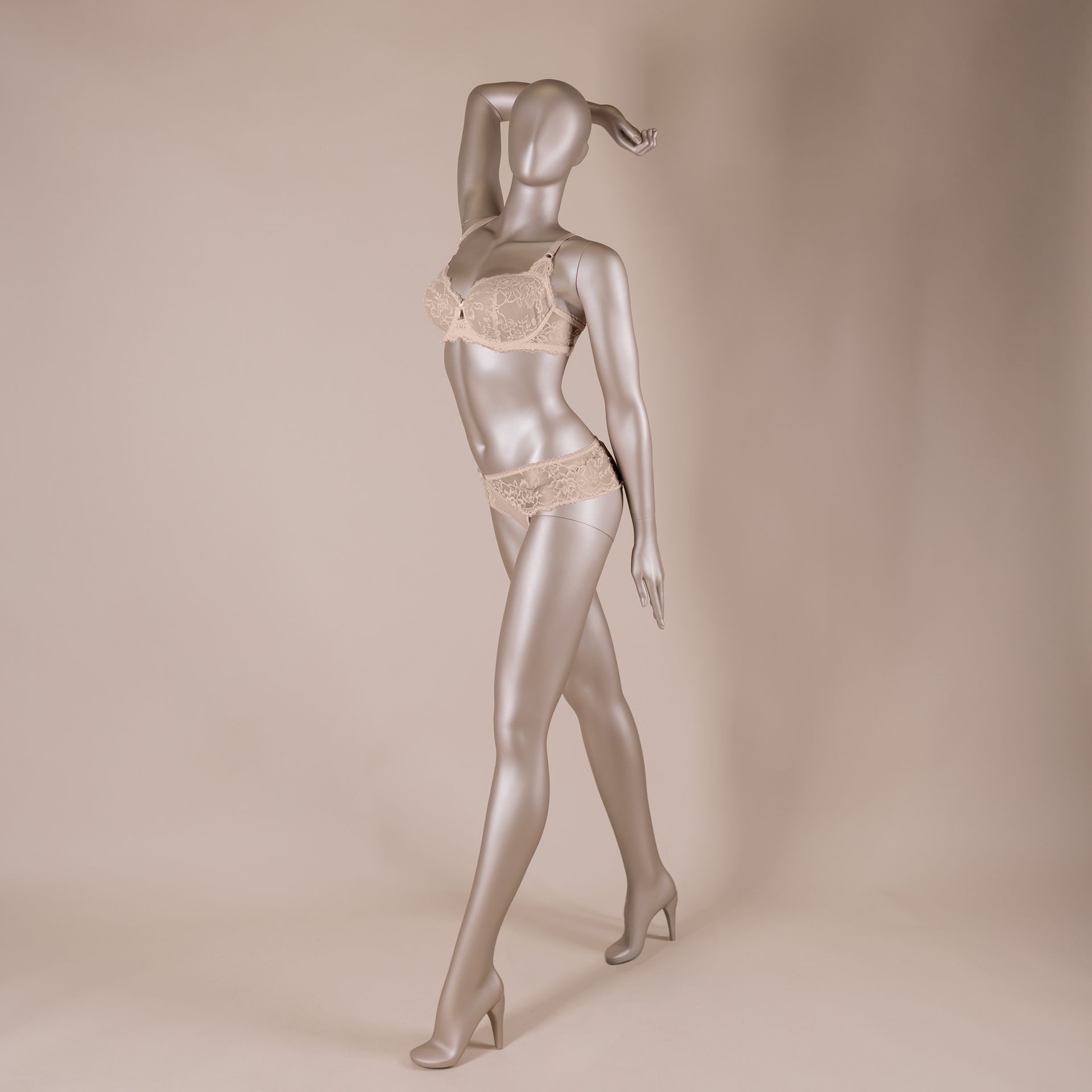 Underwear mannequin, female, B-cup, bronze metallic skin color mat, standing pose 01B