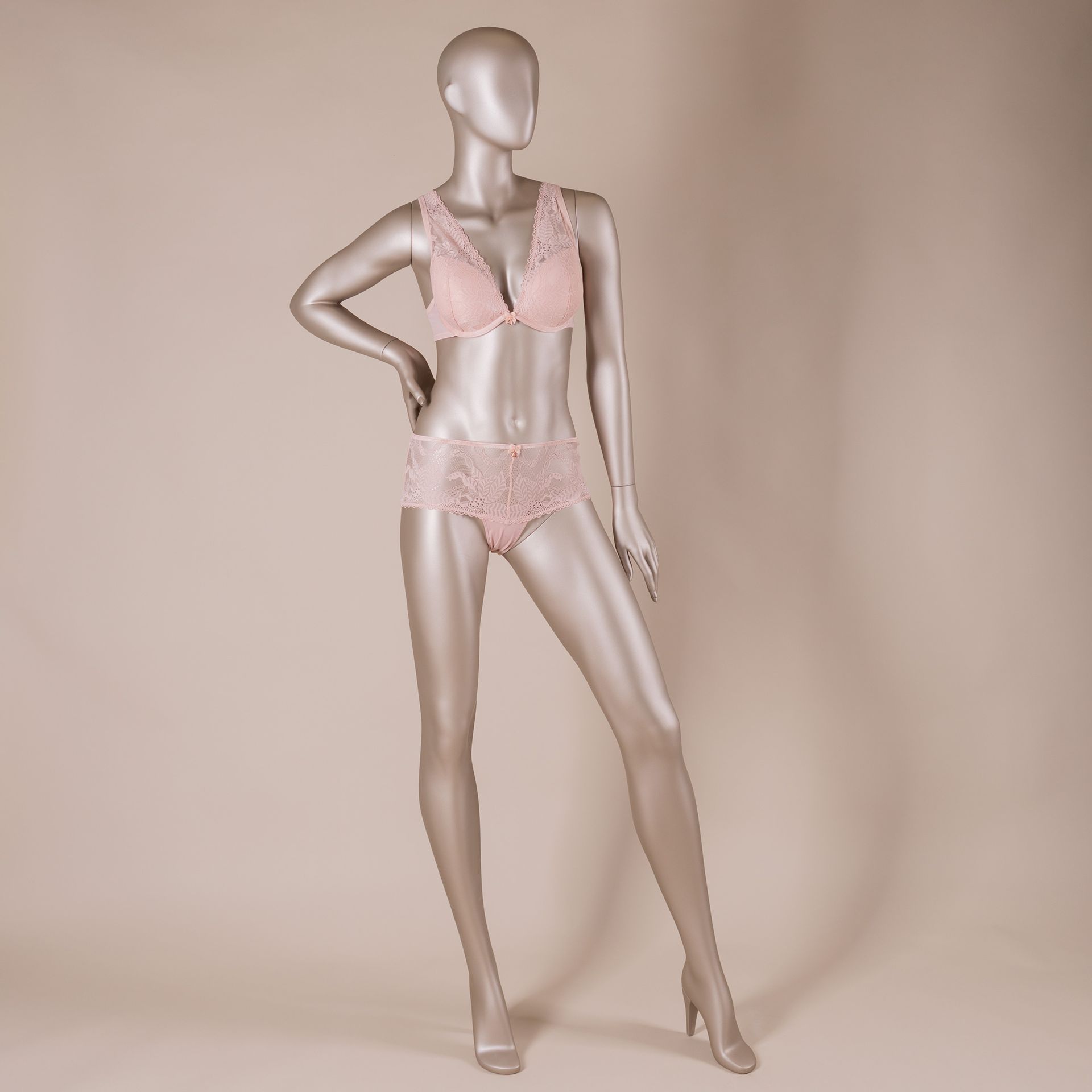 Underwear mannequin, female, B-cup, bronze metallic skin color mat, standing pose 06B