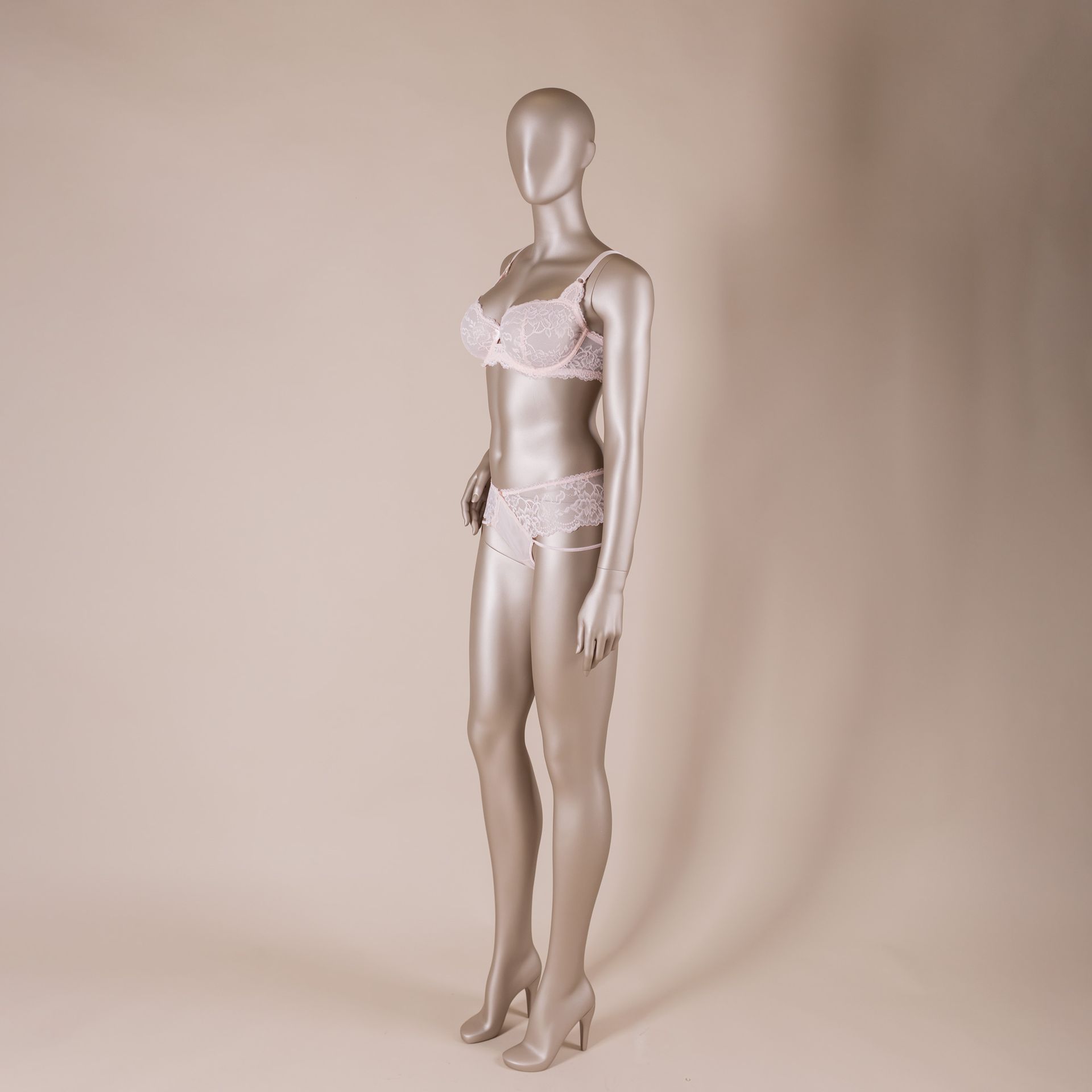 Underwear mannequin, female, D-cup, bronze metallic skin color mat, standing pose 02D