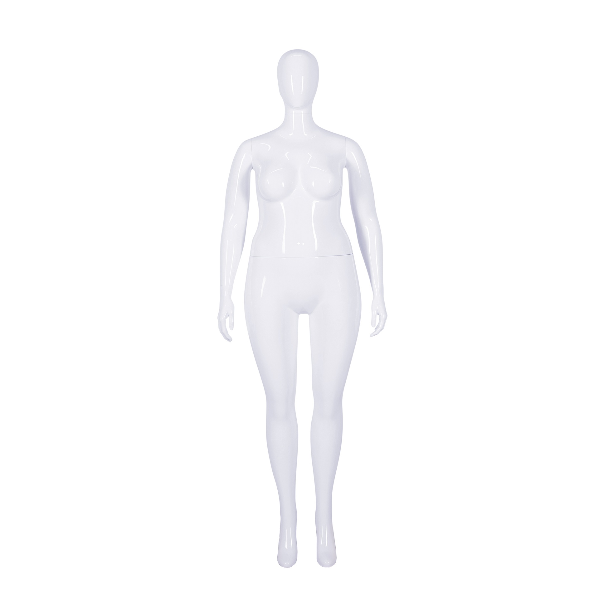 Unbreakable plus-size women's mannequin, abstract head, recyclable mannequin made of ABS plastic, glossy white, pose 50