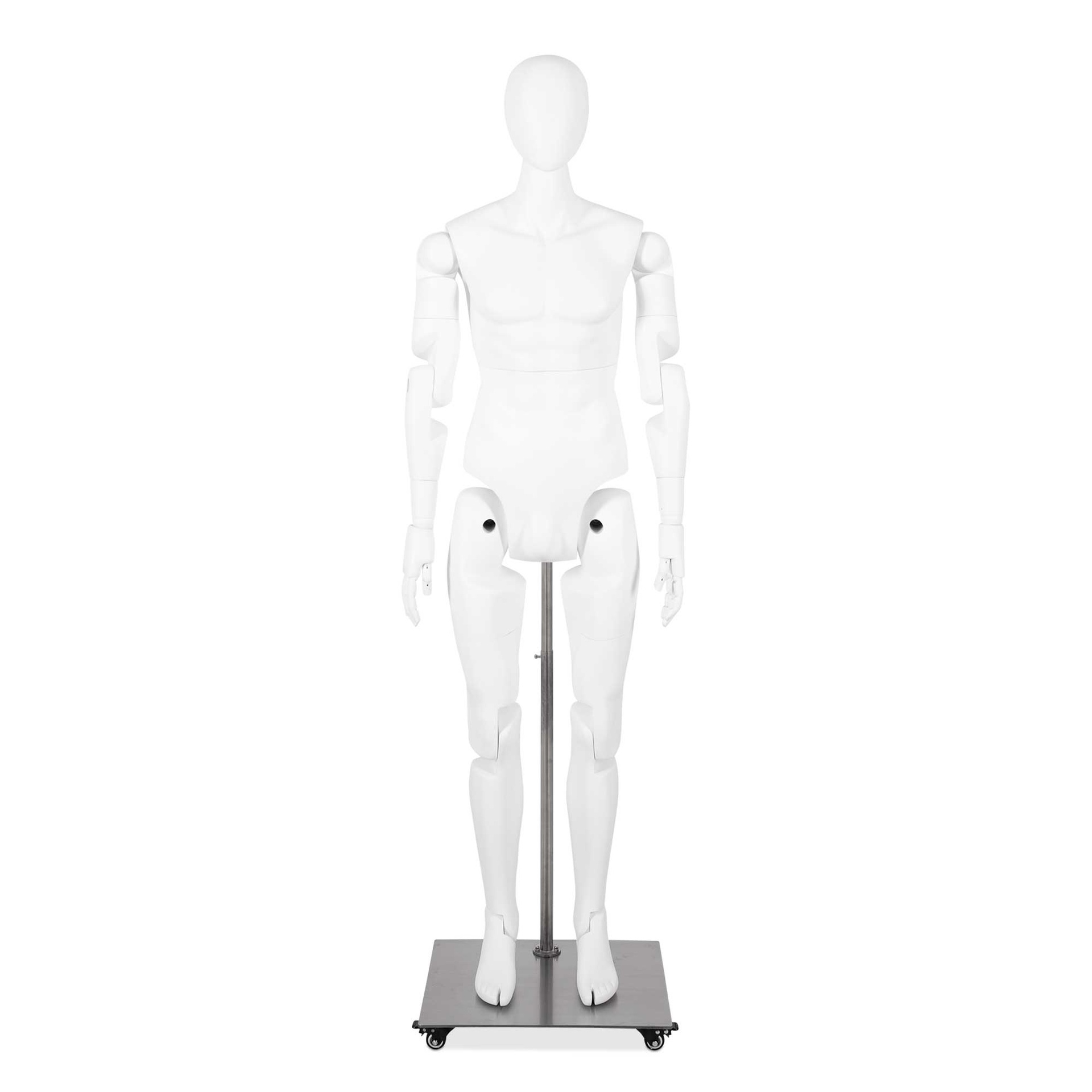 Mannequin homme articulé en blanc pour vêtements de musée, tête abstraite, réglable, pose YM03