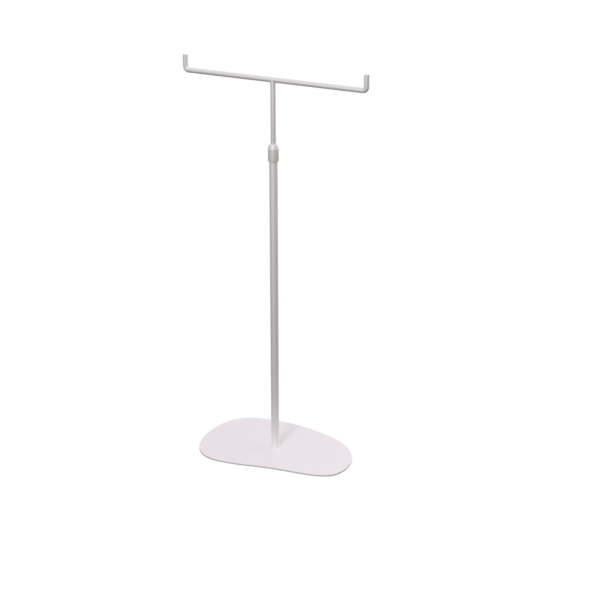 Adjustable T-stand, for displaying (hand)bags, scarves, and jewelry, white metal