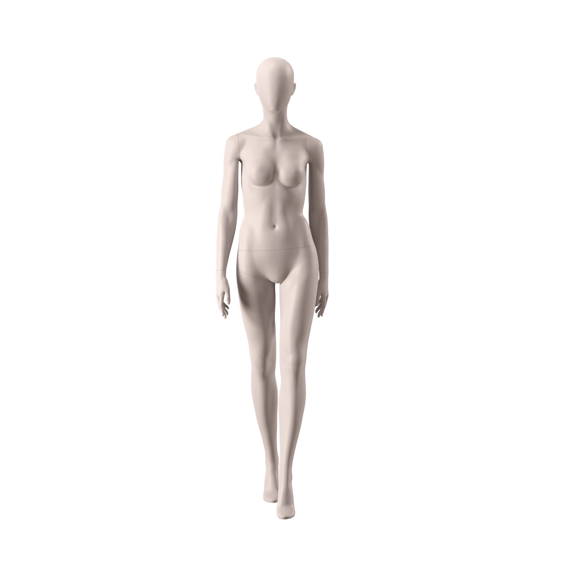 Maniquí sostenible mujer, color de piel nude, cabeza huevo, pose 001