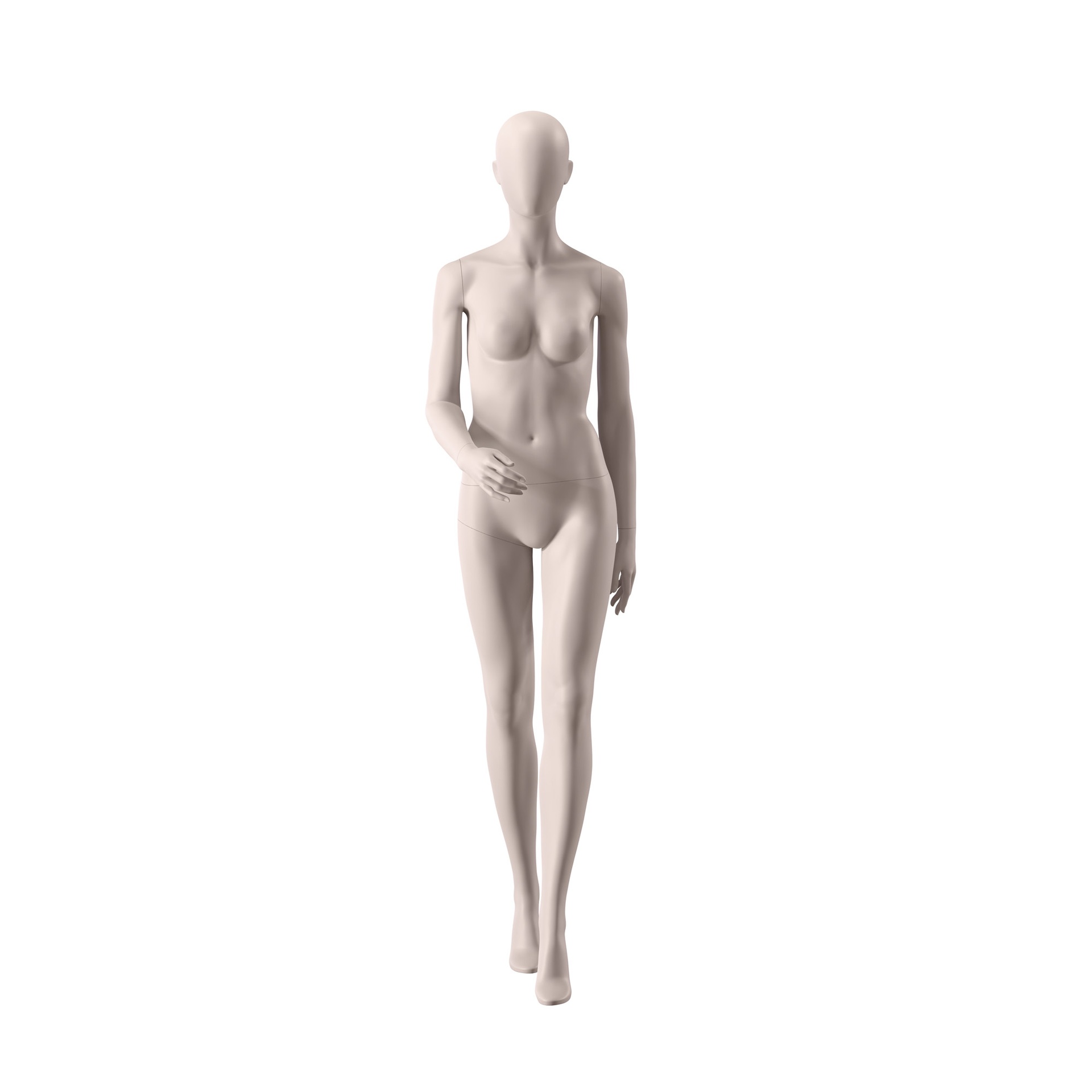 Maniquí sostenible mujer, color de piel nude, cabeza huevo, pose 011