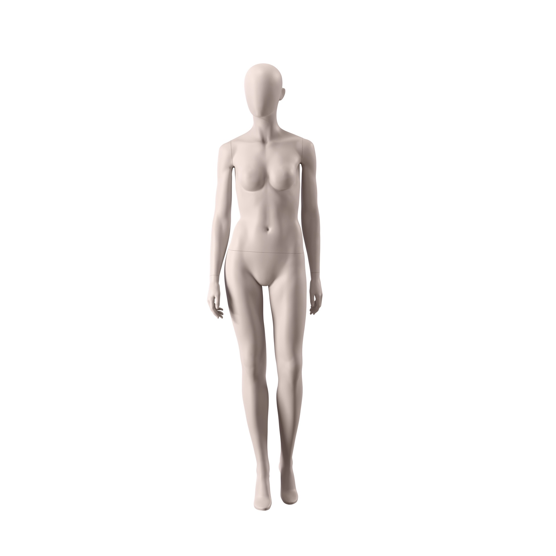 Maniquí sostenible mujer, color de piel nude, cabeza huevo, pose 003