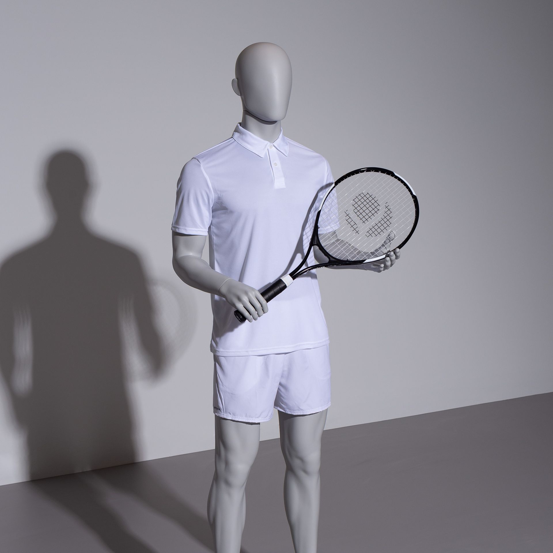 Tennis sport mannequin, male, grey, abstract head, standing pose 311