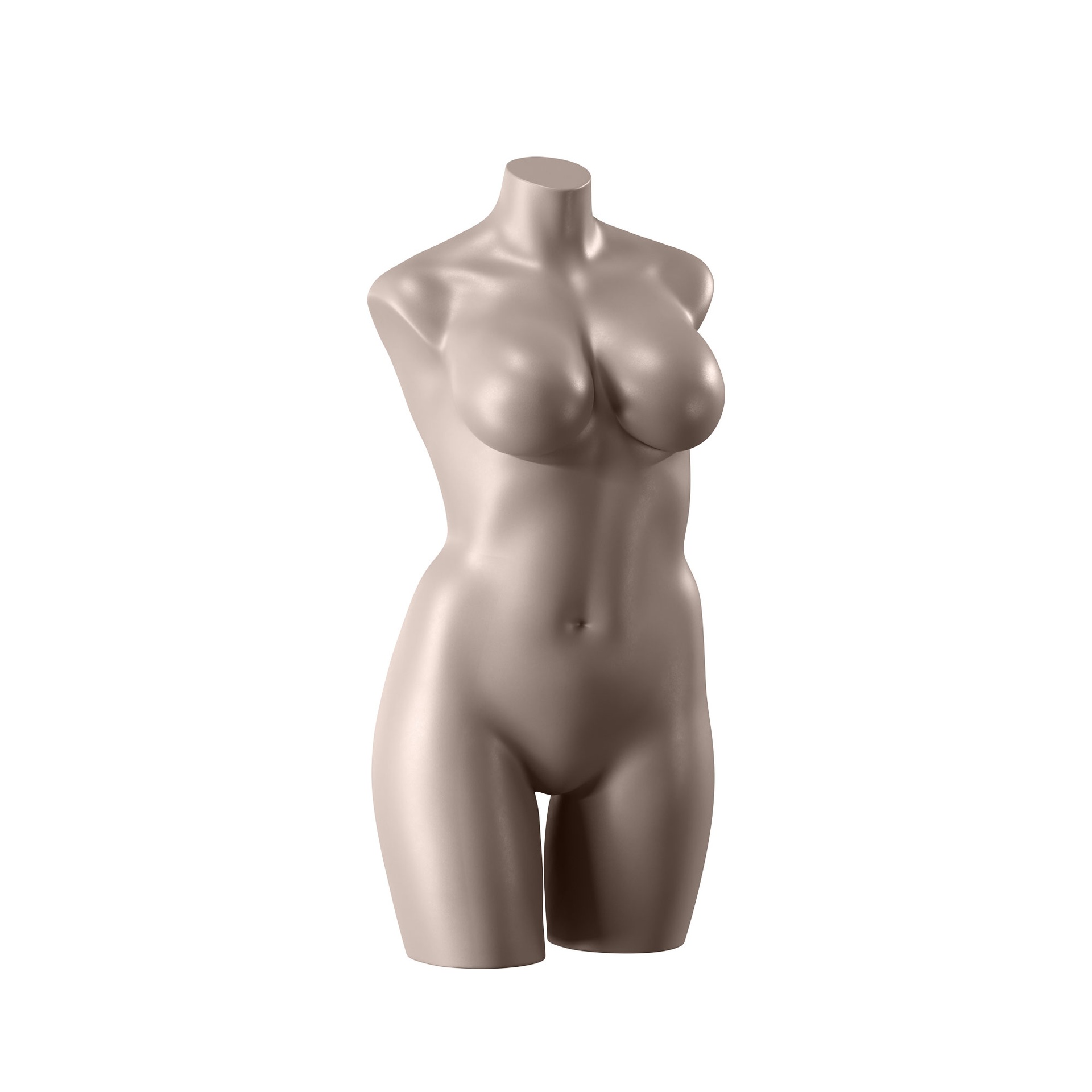 Vollschlanker Lingerie-Torso, Dame, D-Körbchen, metallische Hautfarbe, Pose 006