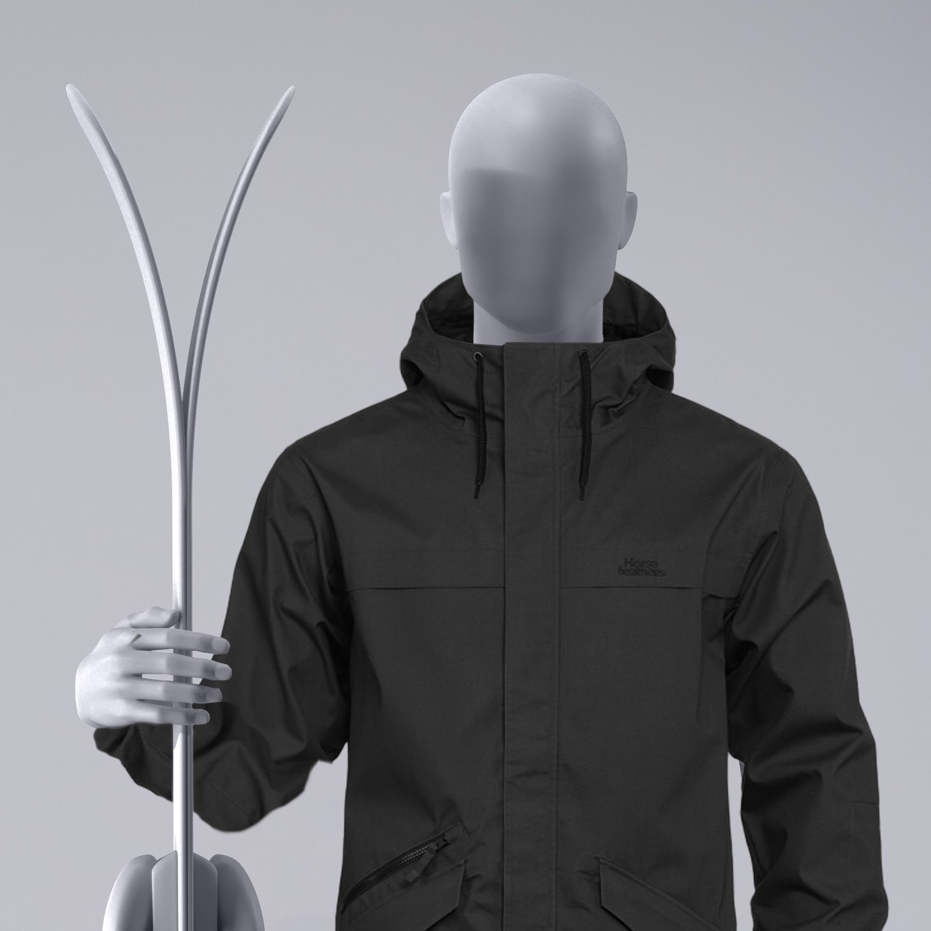 Mannequin sportif de ski, homme, gris, tête abstraite, pose debout 312