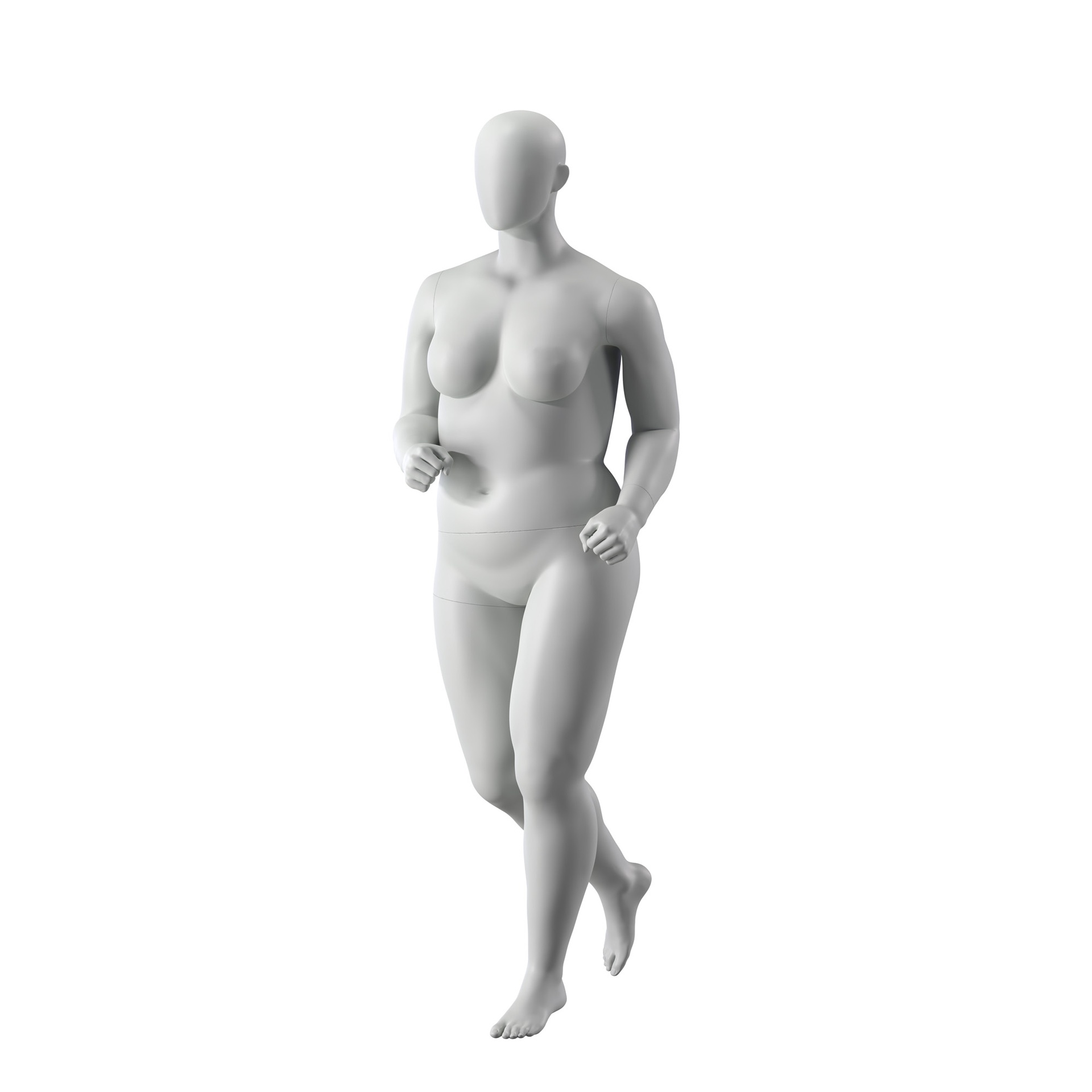 Running sport mannequin, female, grey, abstract head, standing pose 36