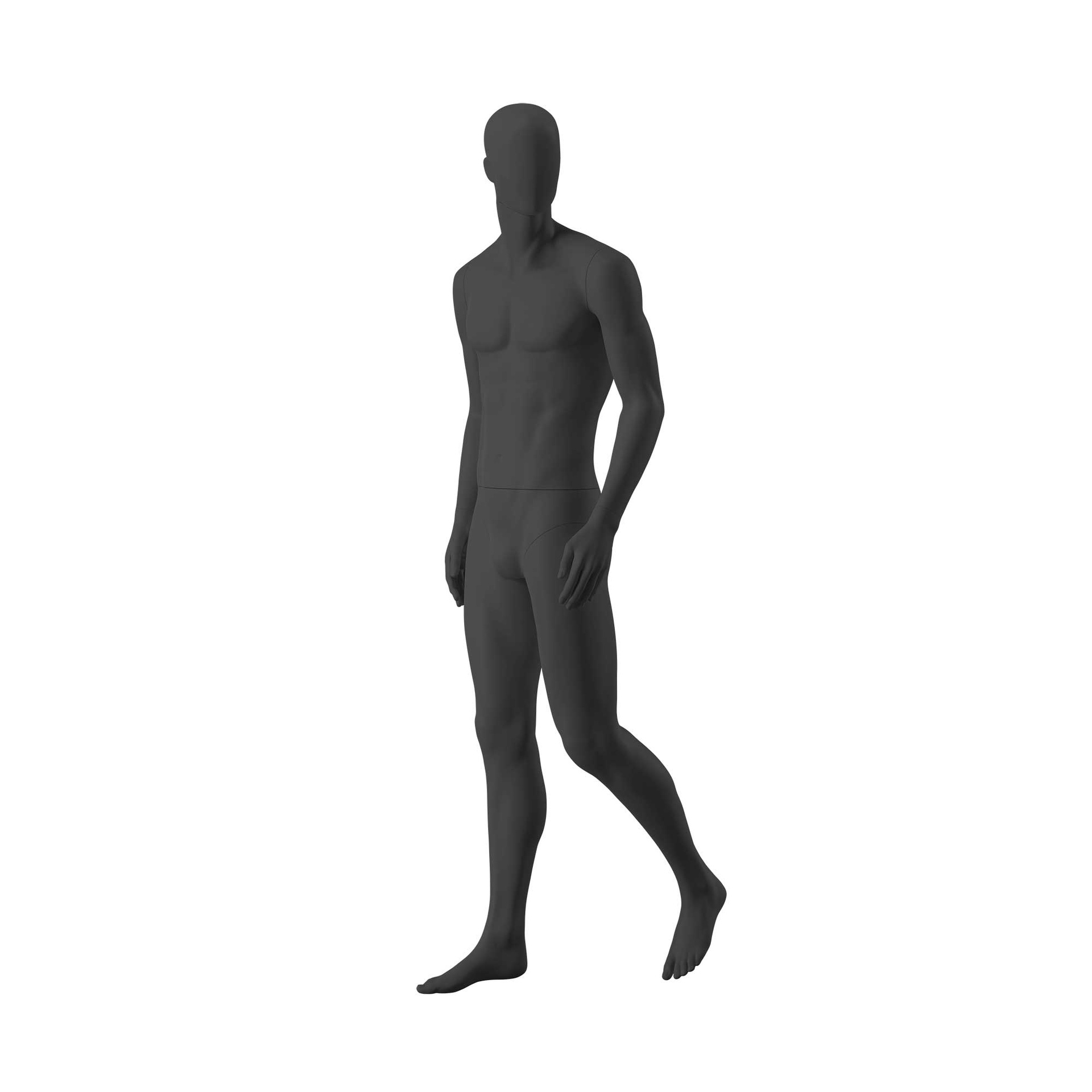 Maniquí realista de color negro hombre, estilo urbano, cabeza abstracta, postura de pie 303